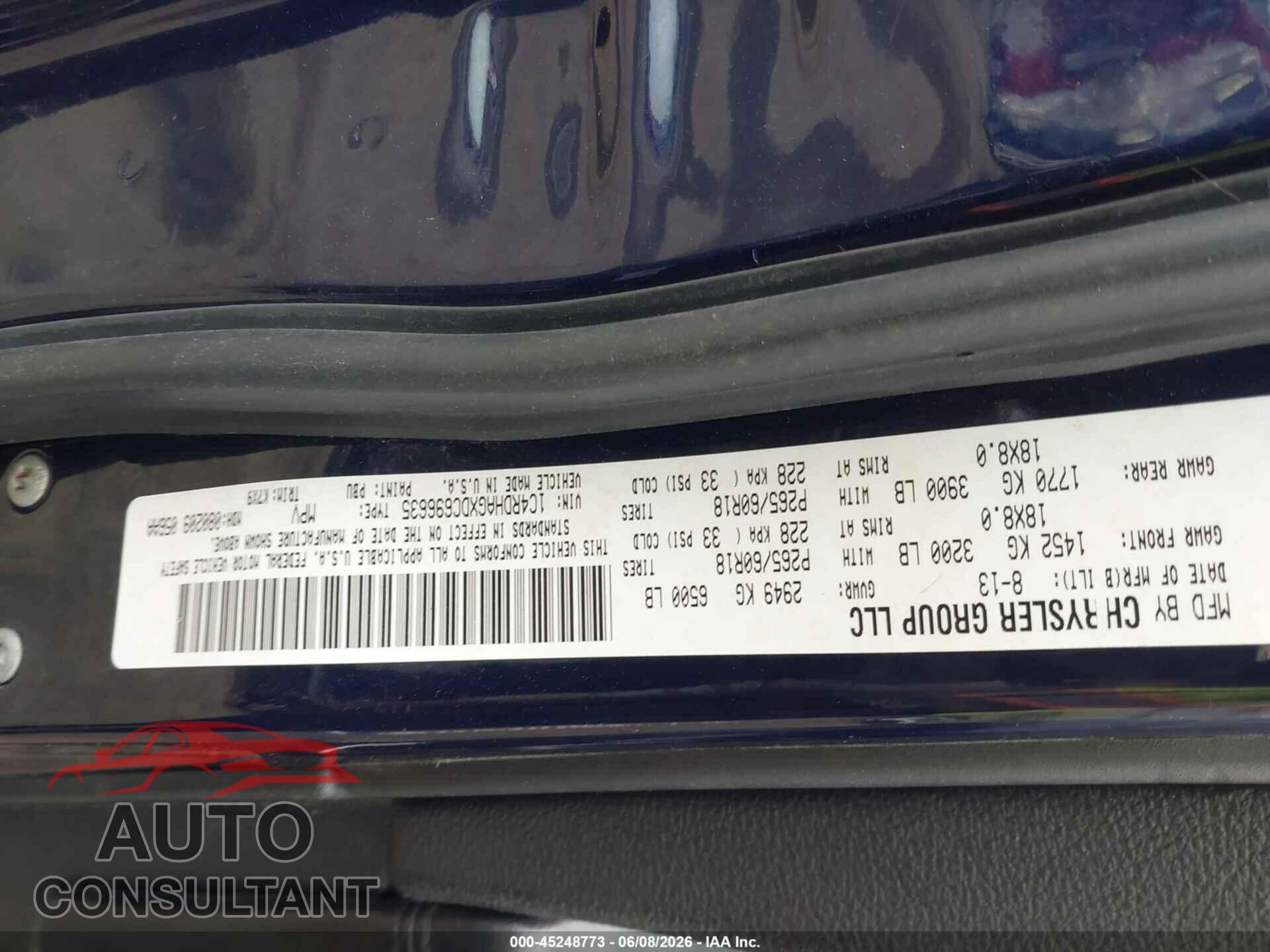 DODGE DURANGO 2013 - 1C4RDHAGXDC696635