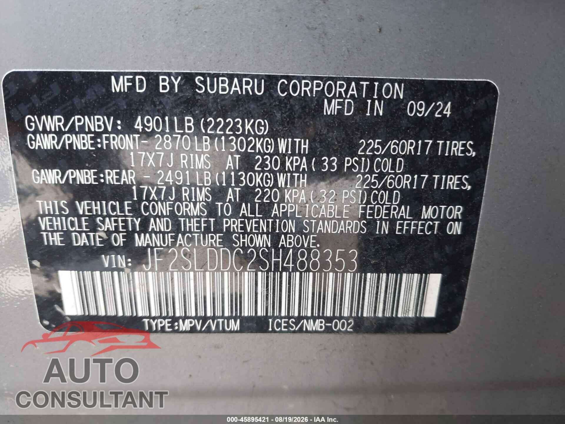 SUBARU FORESTER 2025 - JF2SLDDC2SH488353