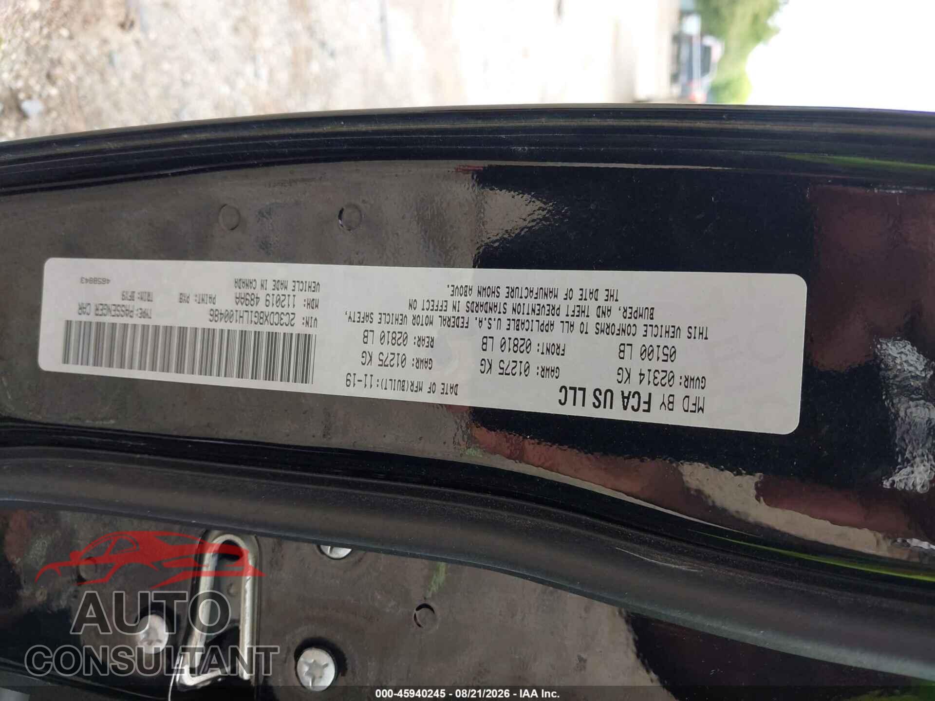 DODGE CHARGER 2020 - 2C3CDXBG1LH100486