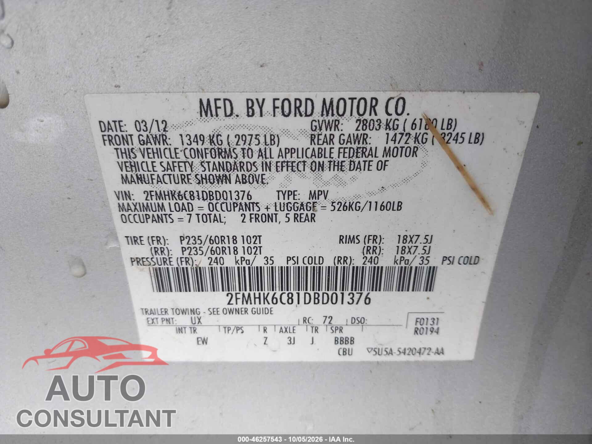 FORD FLEX 2013 - 2FMHK6C81DBD01376