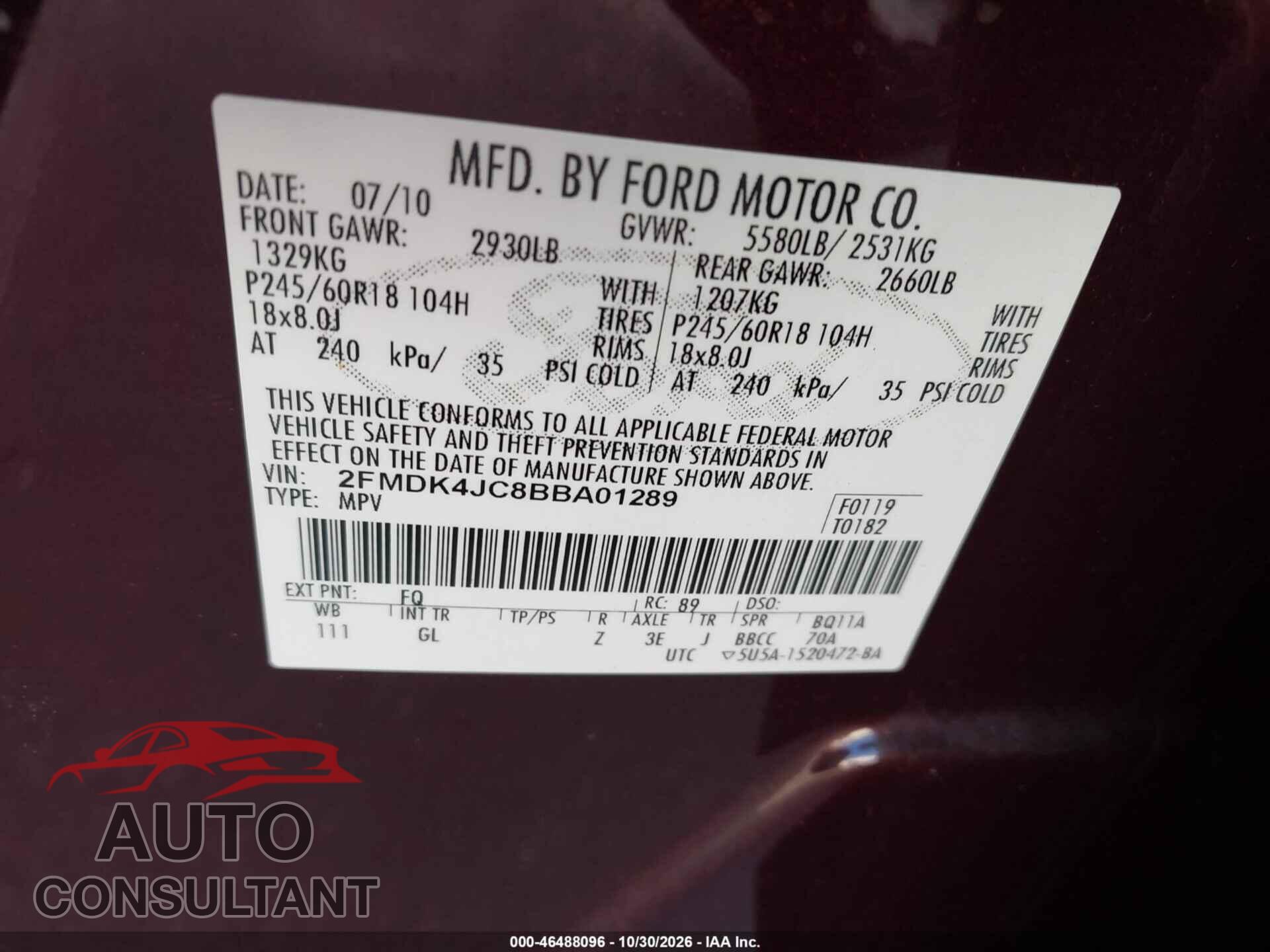 FORD EDGE 2011 - 2FMDK4JC8BBA01289