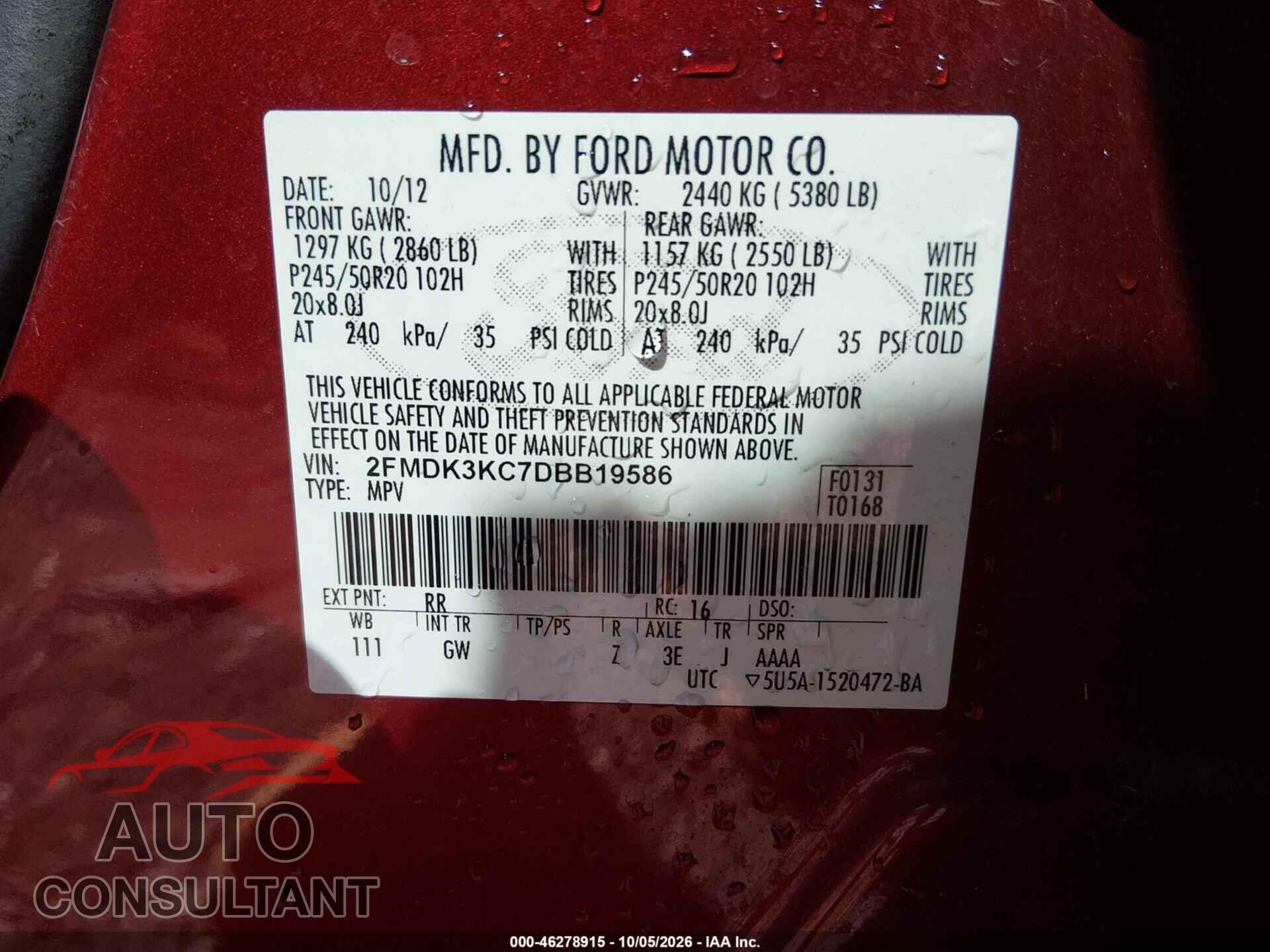 FORD EDGE 2013 - 2FMDK3KC7DBB19586