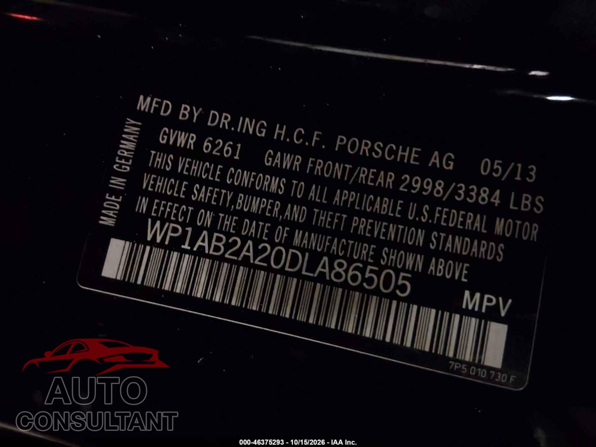 PORSCHE CAYENNE 2013 - WP1AB2A20DLA86505