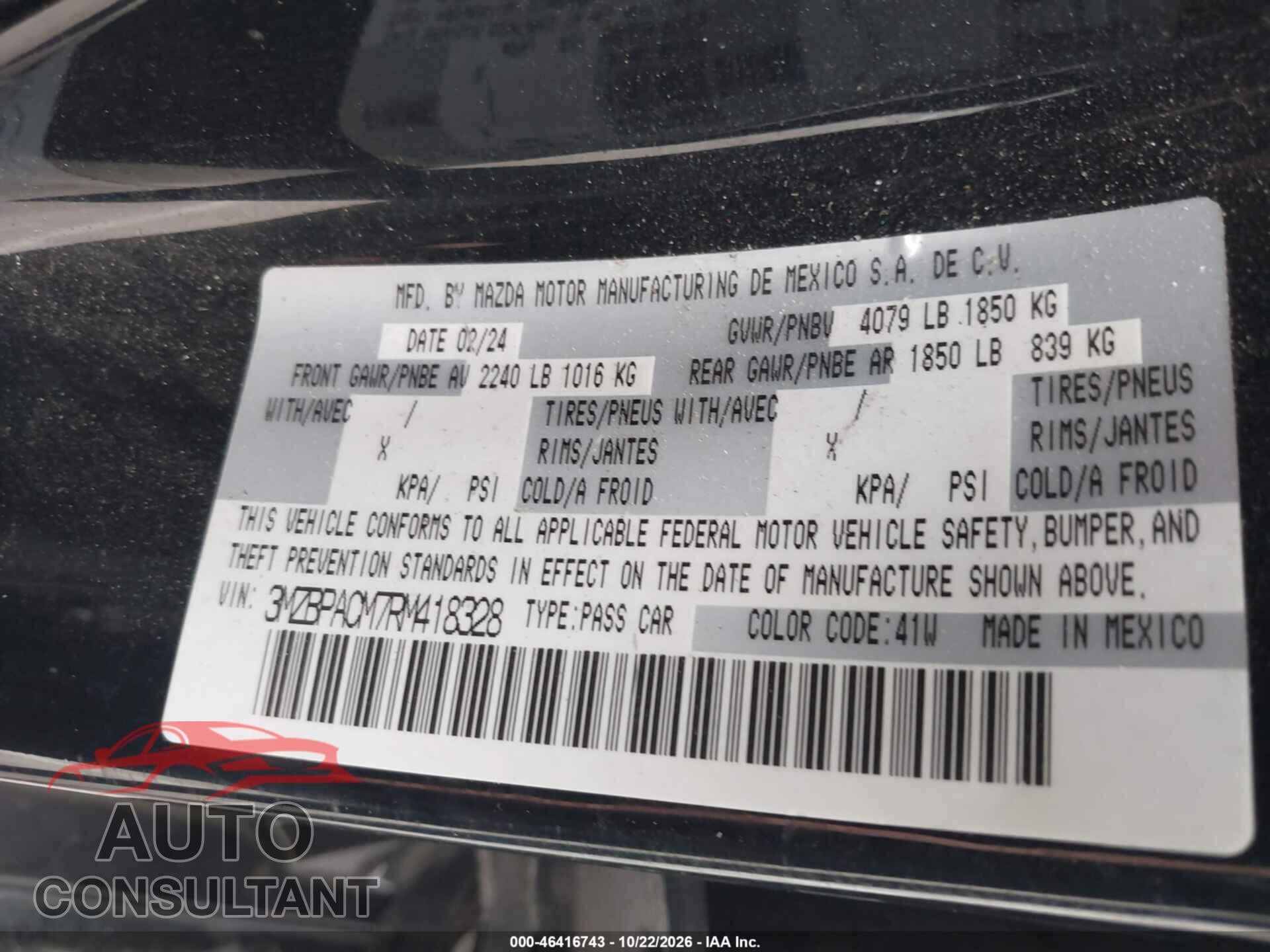 MAZDA MAZDA3 2024 - 3MZBPACM7RM418328