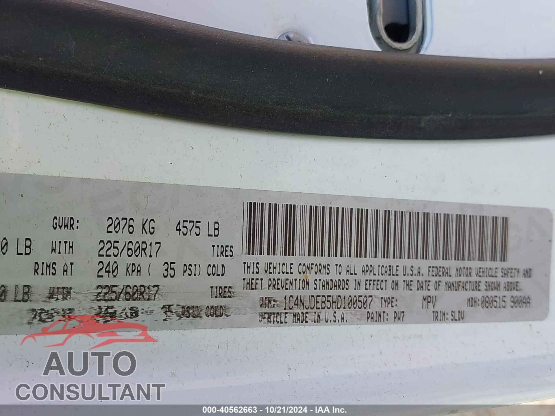 JEEP COMPASS 2017 - 1C4NJDEB5HD100507