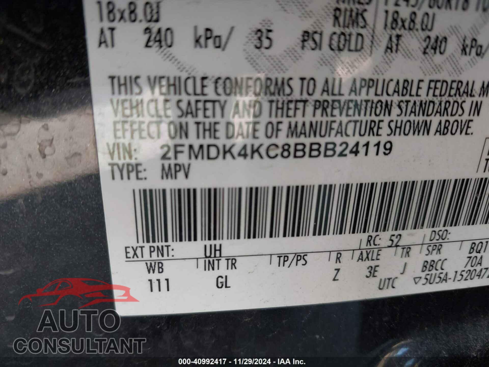 FORD EDGE 2011 - 2FMDK4KC8BBB24119