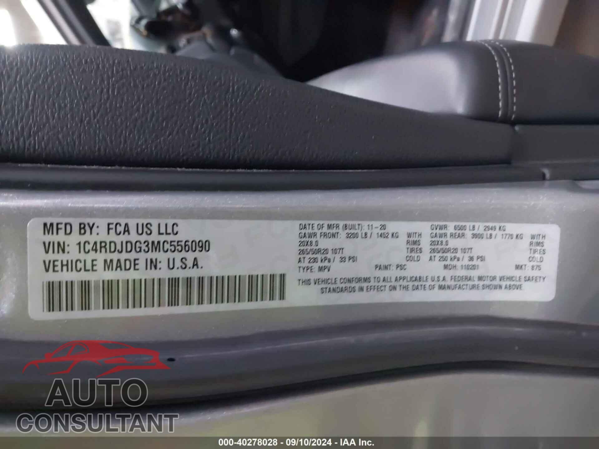DODGE DURANGO 2021 - 1C4RDJDG3MC556090