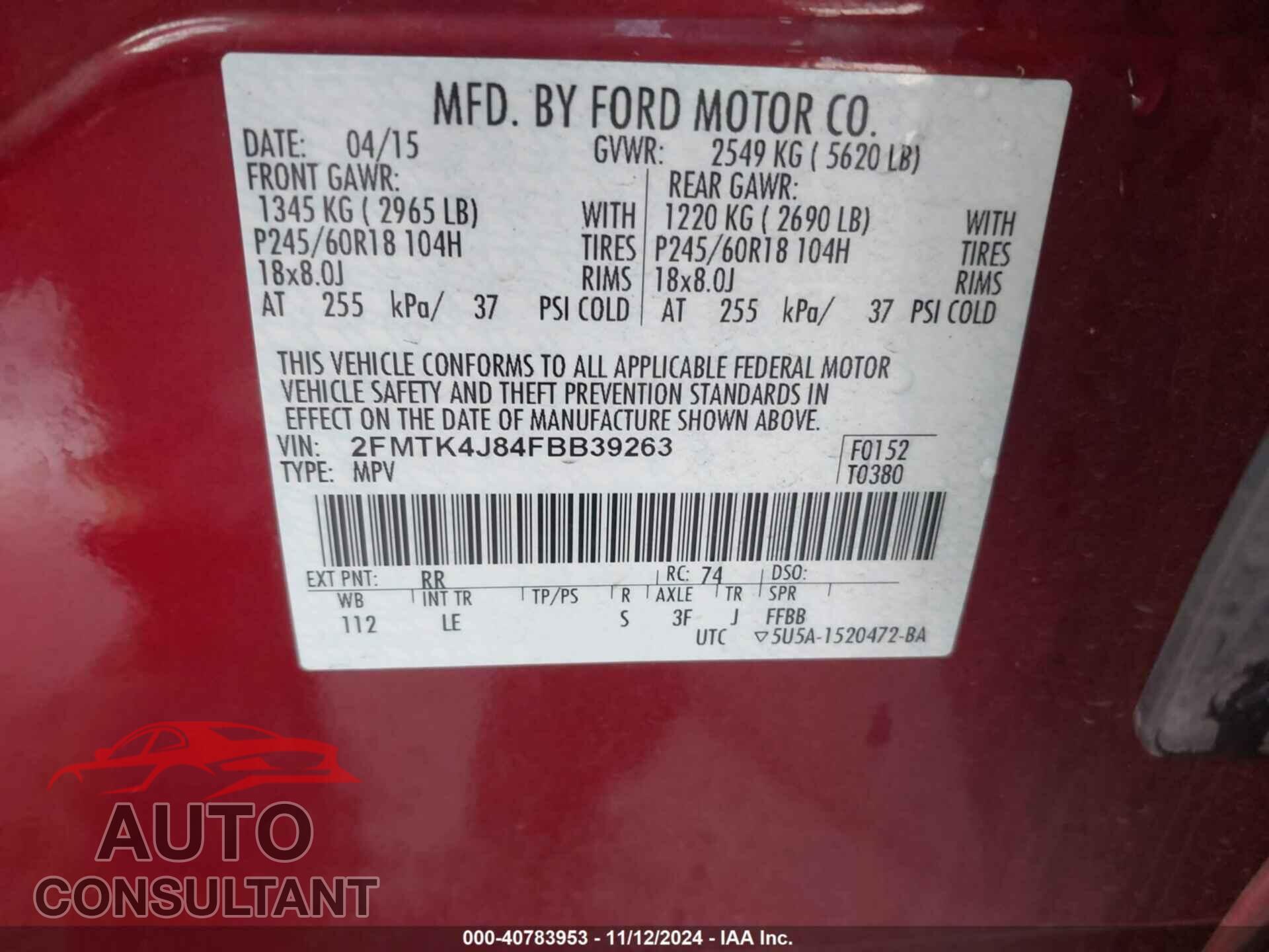 FORD EDGE 2015 - 2FMTK4J84FBB39263