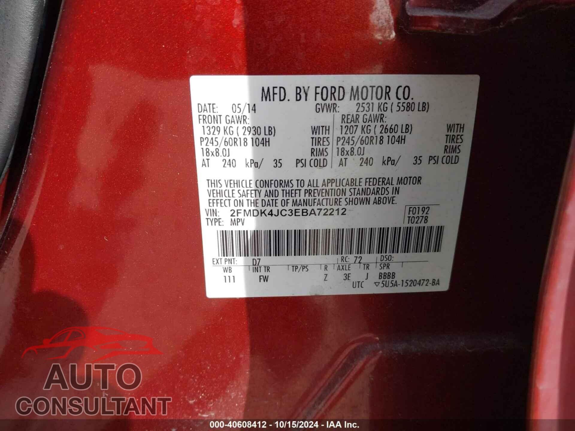 FORD EDGE 2014 - 2FMDK4JC3EBA72212