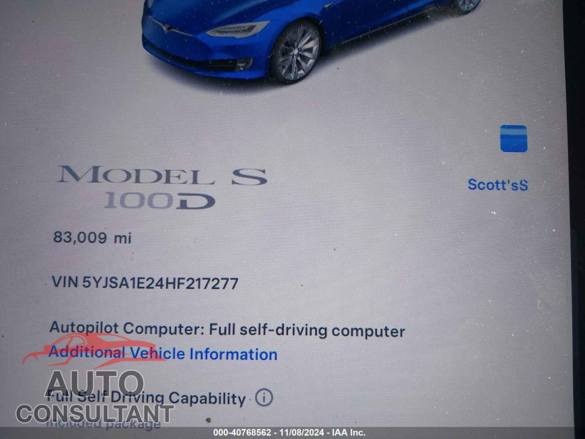 TESLA MODEL S 2017 - 5YJSA1E24HF217277