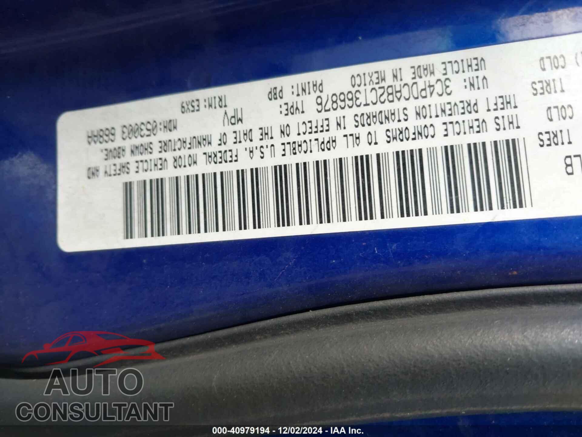 DODGE JOURNEY 2012 - 3C4PDCAB2CT366876