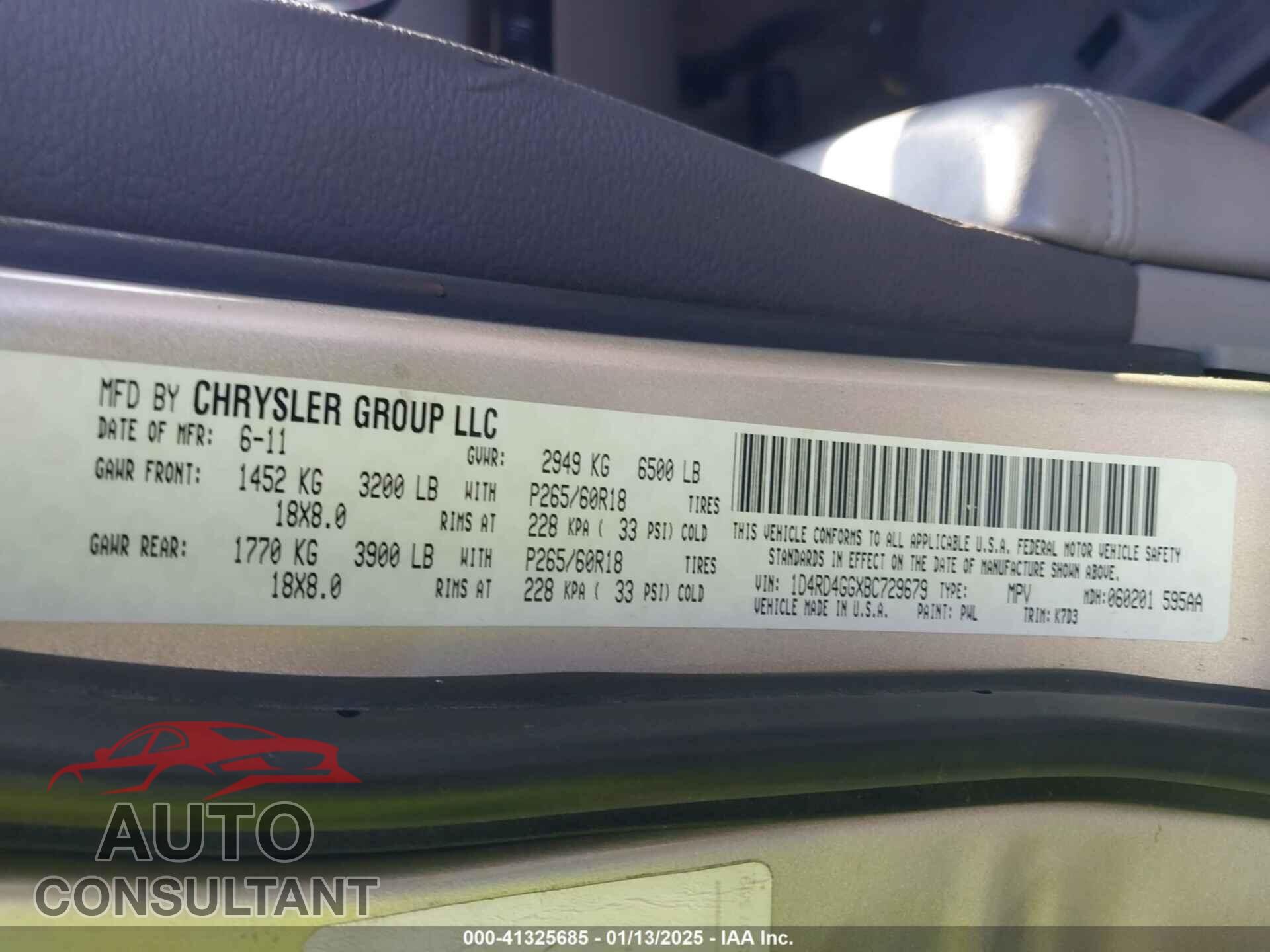 DODGE DURANGO 2011 - 1D4RD4GGXBC729679