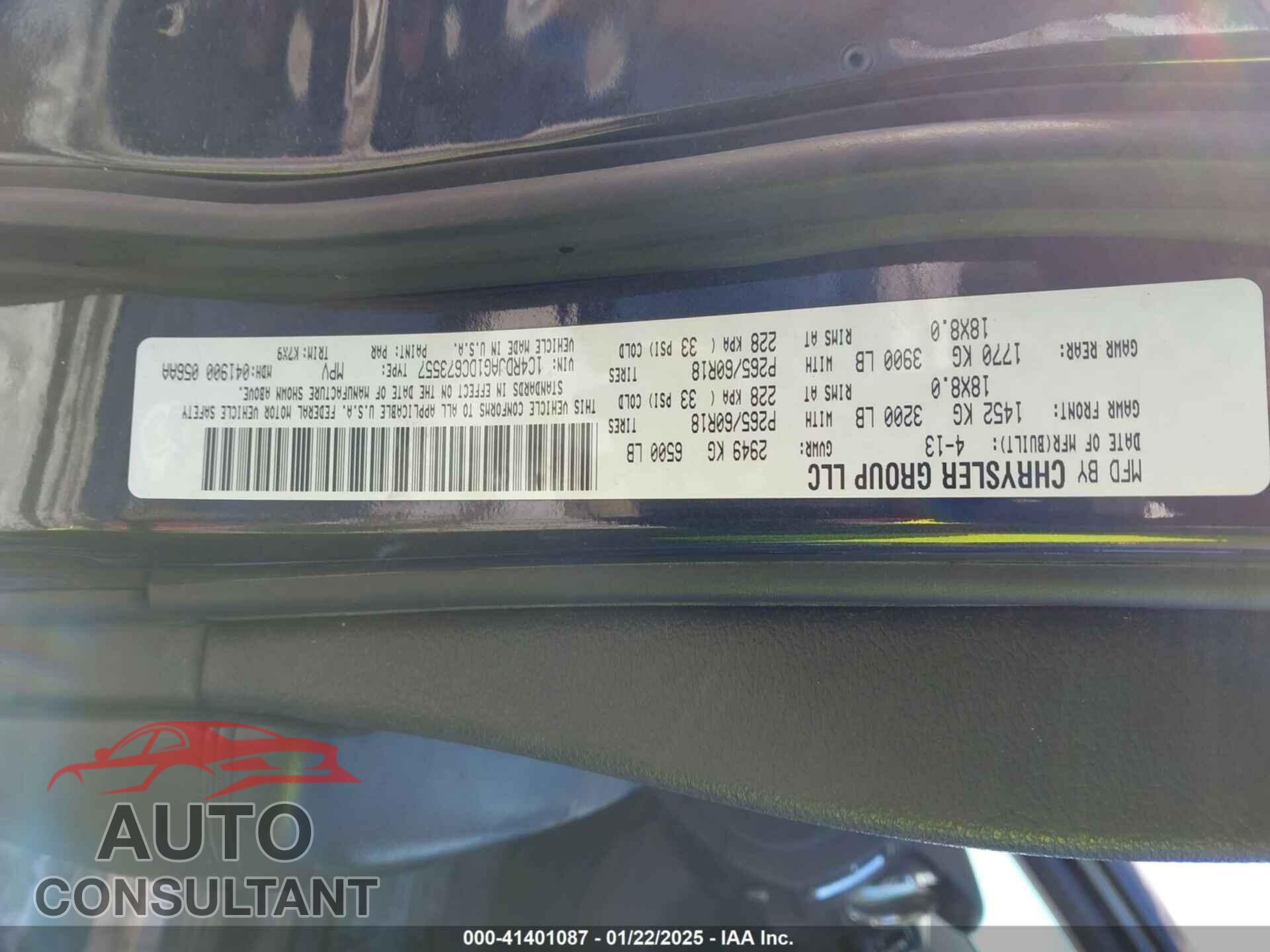 DODGE DURANGO 2013 - 1C4RDJAG1DC673557