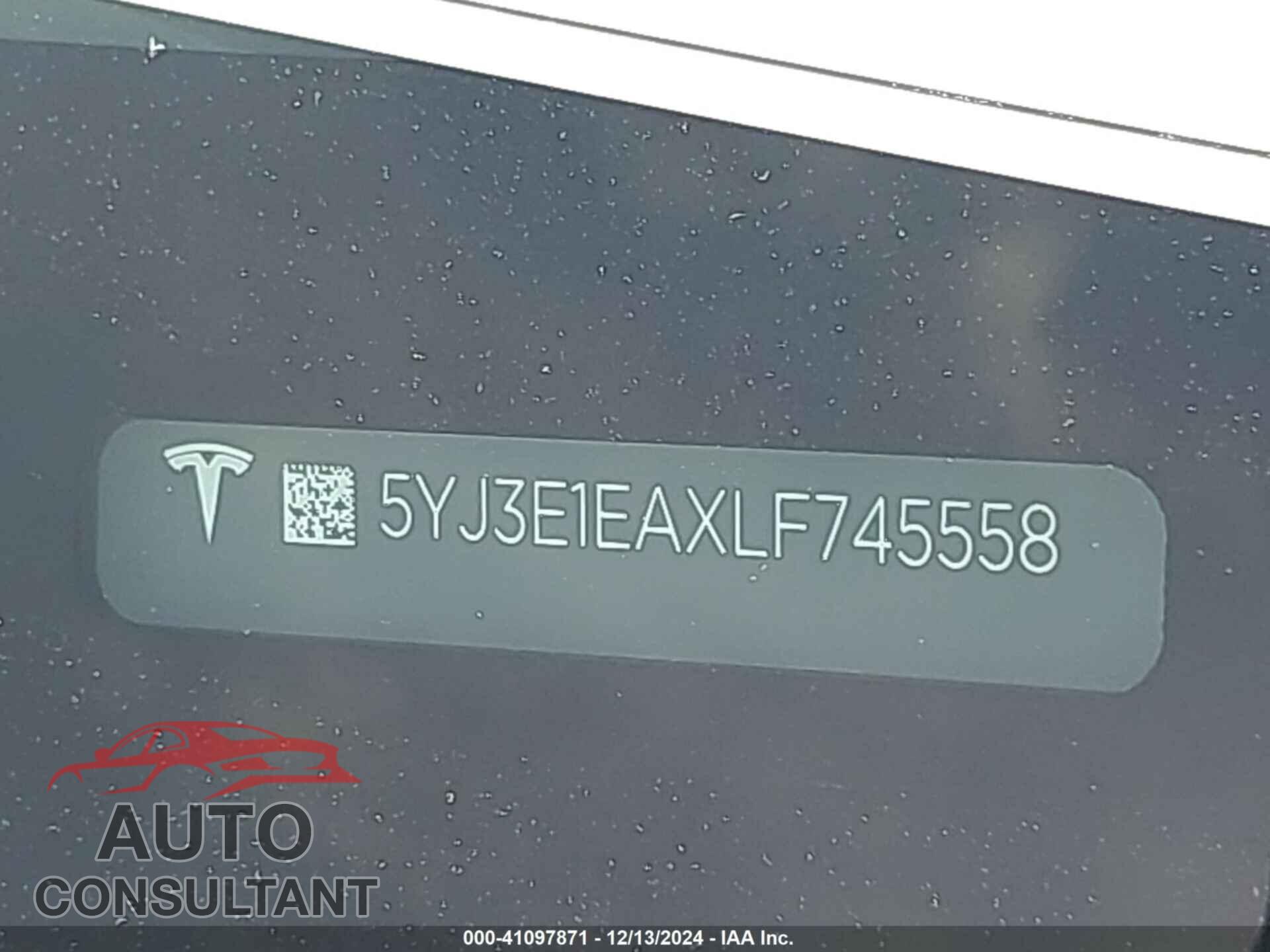 TESLA MODEL 3 2020 - 5YJ3E1EAXLF745558