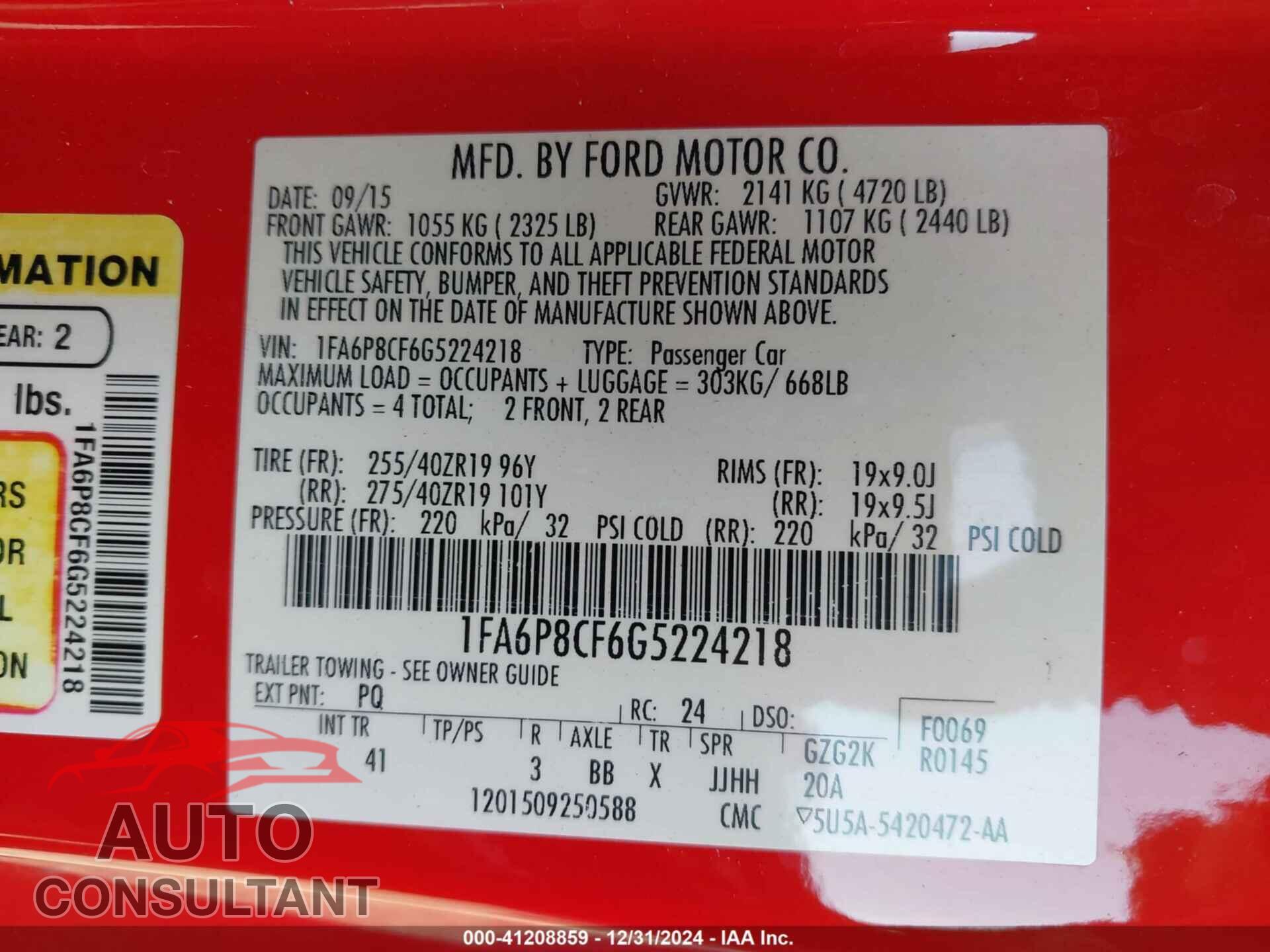 FORD MUSTANG 2016 - 1FA6P8CF6G5224218