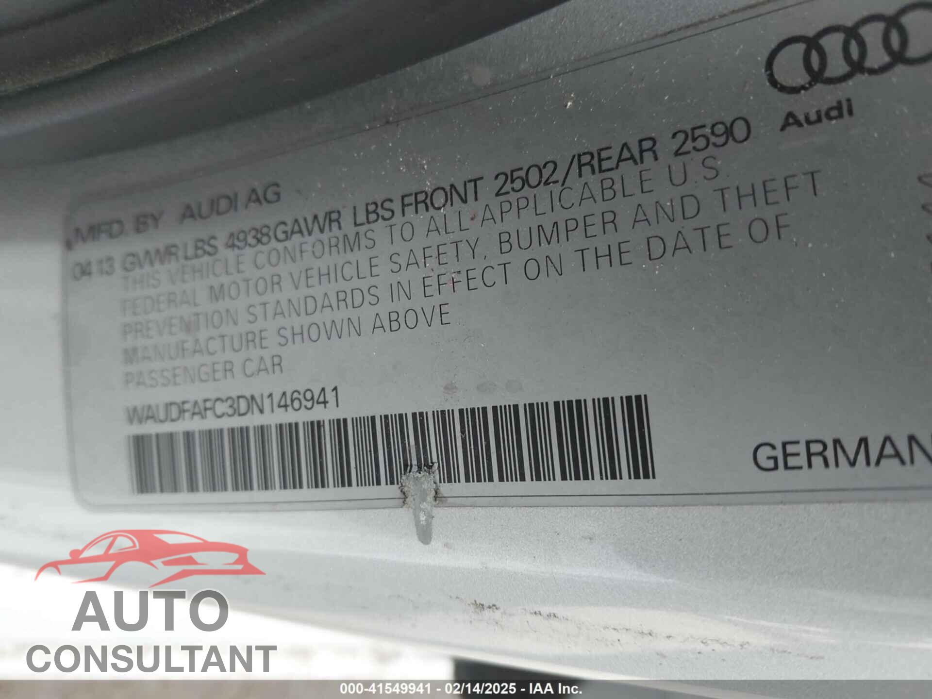 AUDI A6 2013 - WAUDFAFC3DN146941
