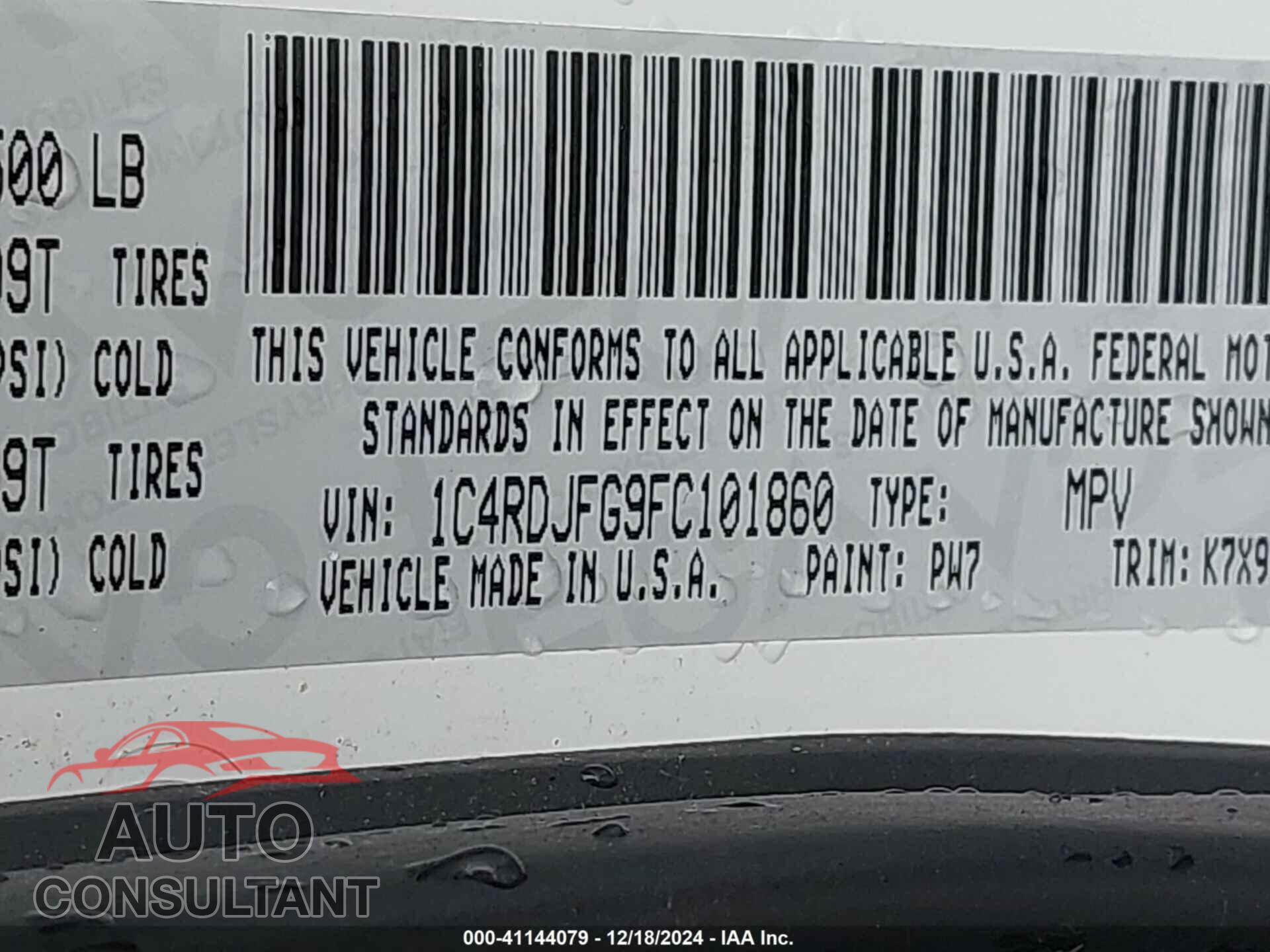 DODGE DURANGO 2015 - 1C4RDJFG9FC101860