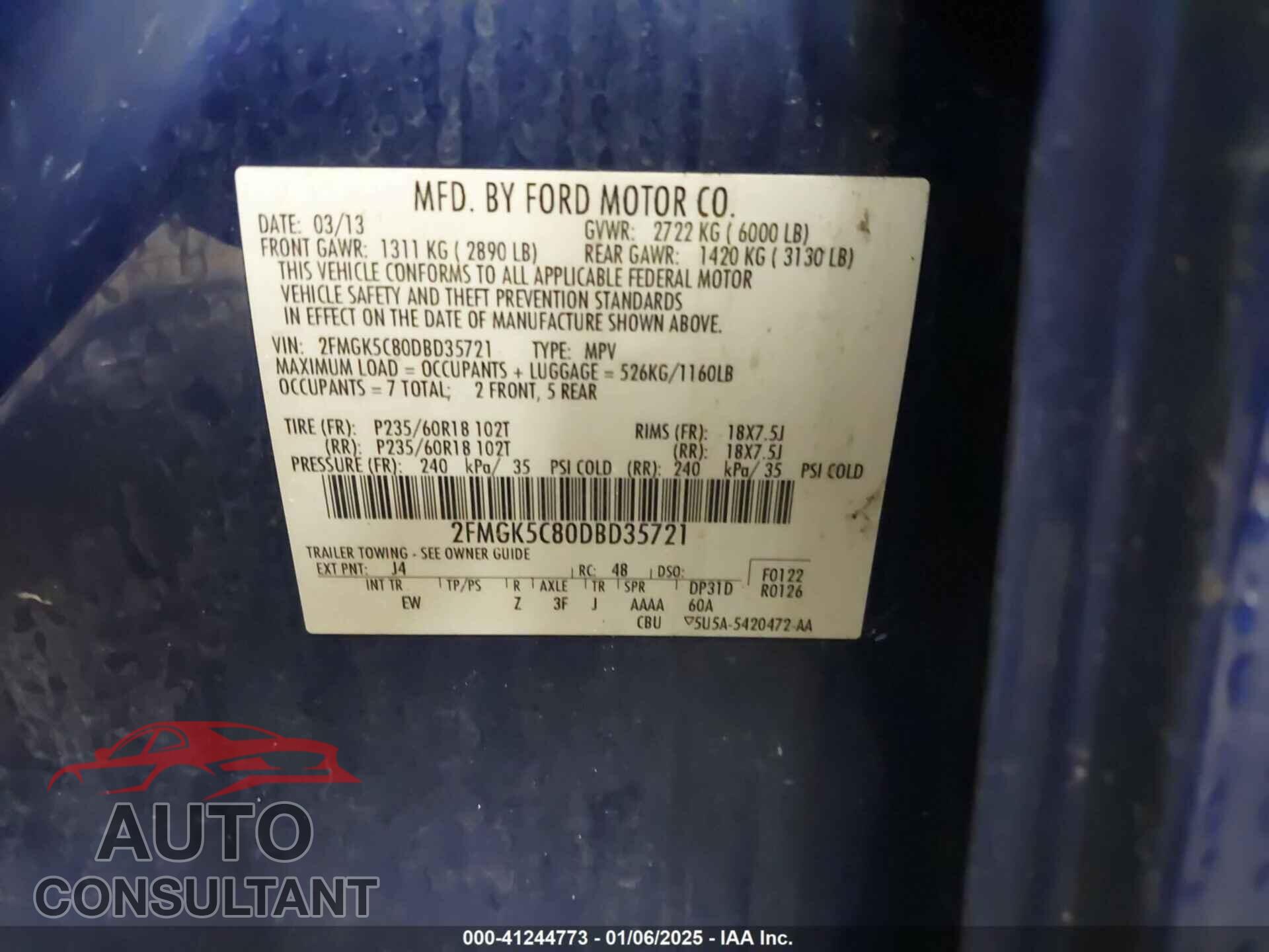 FORD FLEX 2013 - 2FMGK5C80DBD35721