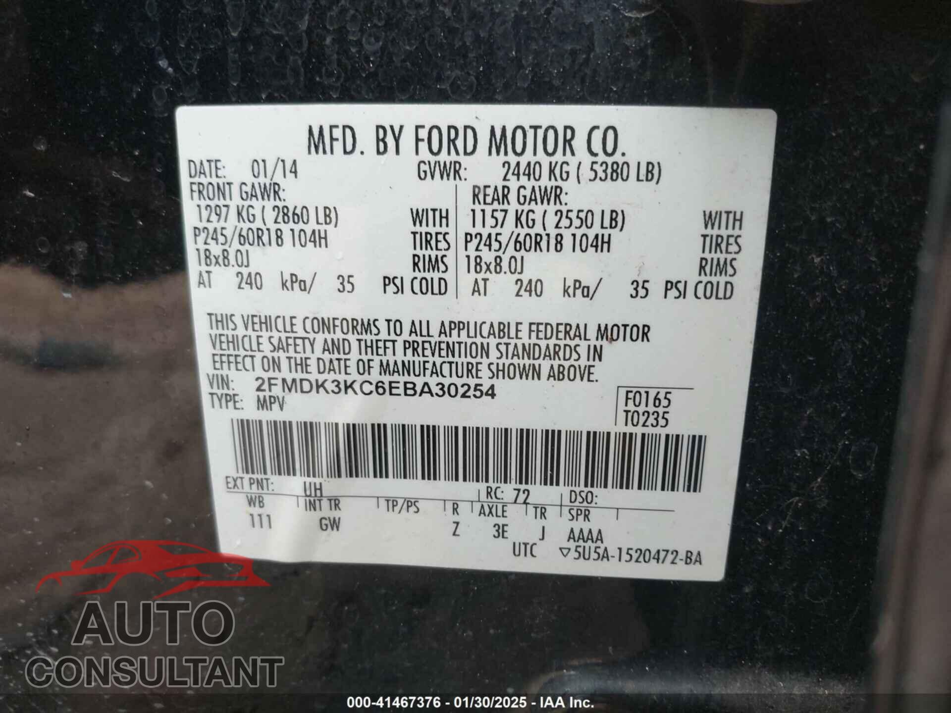 FORD EDGE 2014 - 2FMDK3KC6EBA30254
