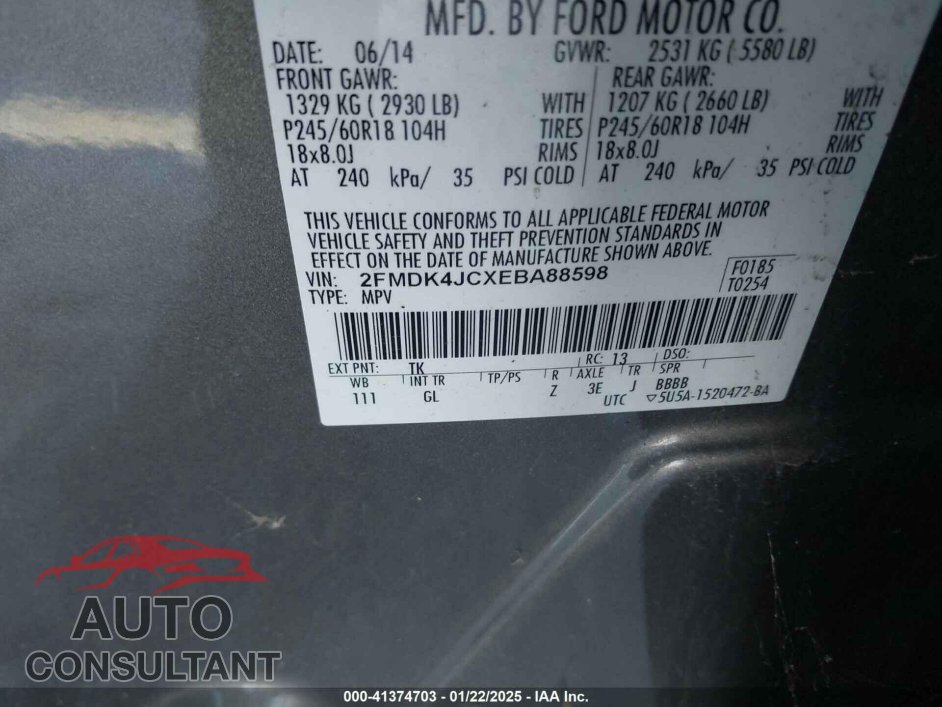 FORD EDGE 2014 - 2FMDK4JCXEBA88598