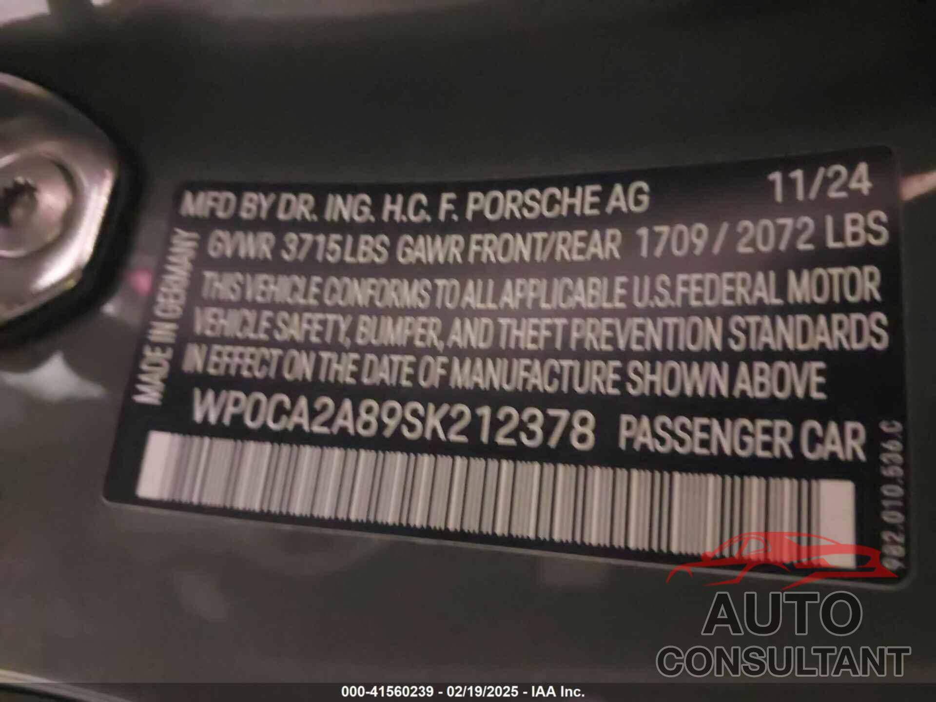 PORSCHE 718 BOXSTER 2025 - WP0CA2A89SK212378