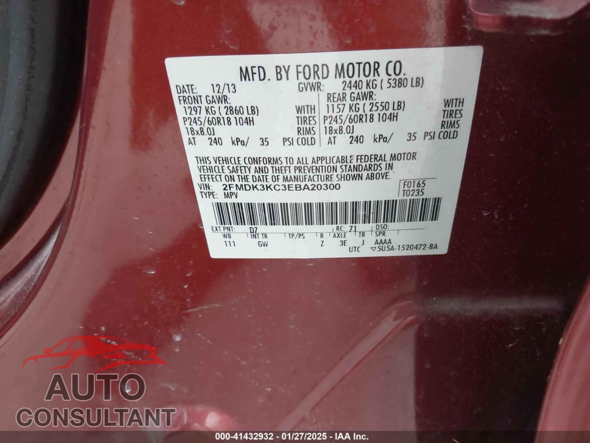 FORD EDGE 2014 - 2FMDK3KC3EBA20300