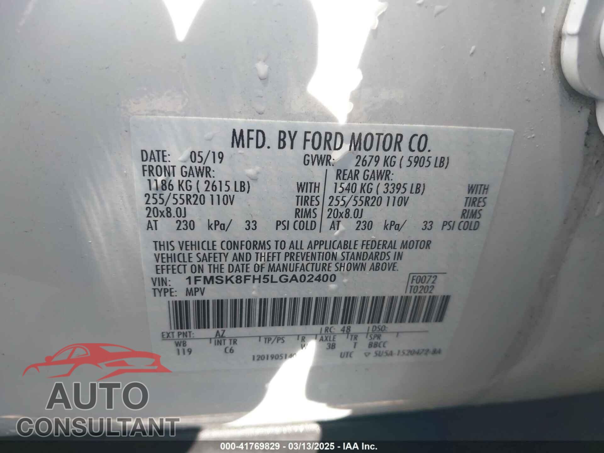 FORD EXPLORER 2020 - 1FMSK8FH5LGA02400