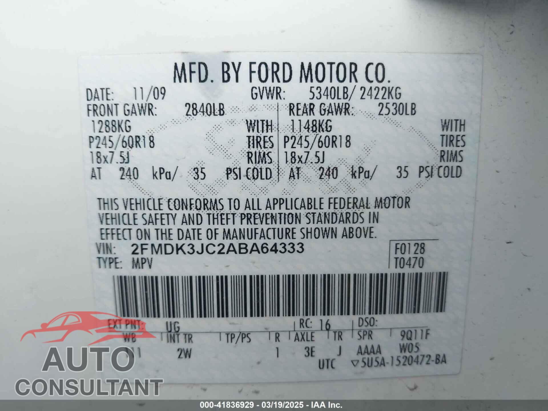 FORD EDGE 2010 - 2FMDK3JC2ABA64333