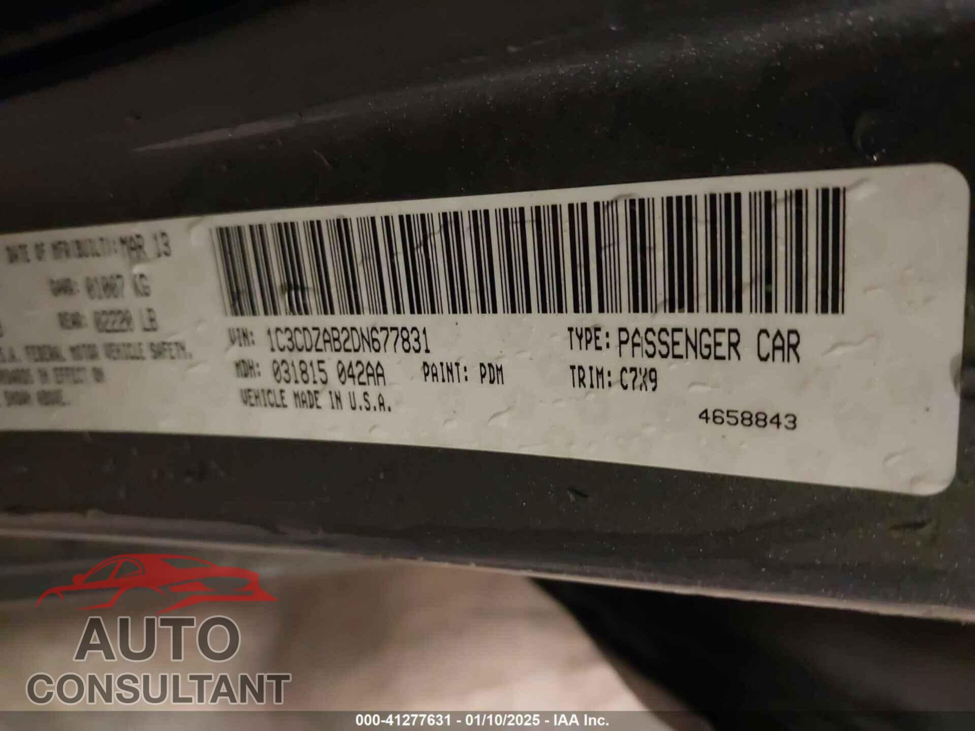 DODGE AVENGER 2013 - 1C3CDZAB2DN677831