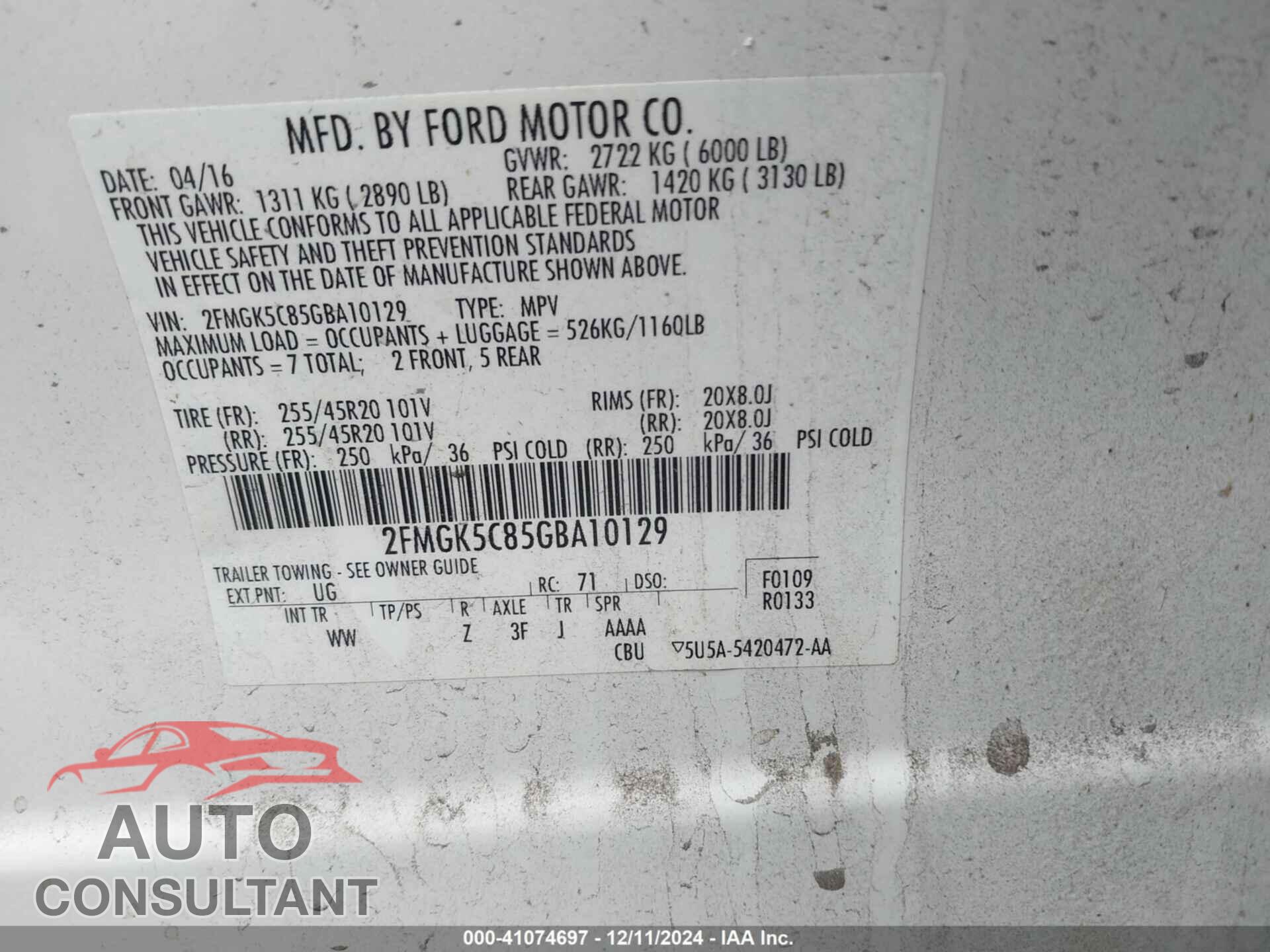 FORD FLEX 2016 - 2FMGK5C85GBA10129