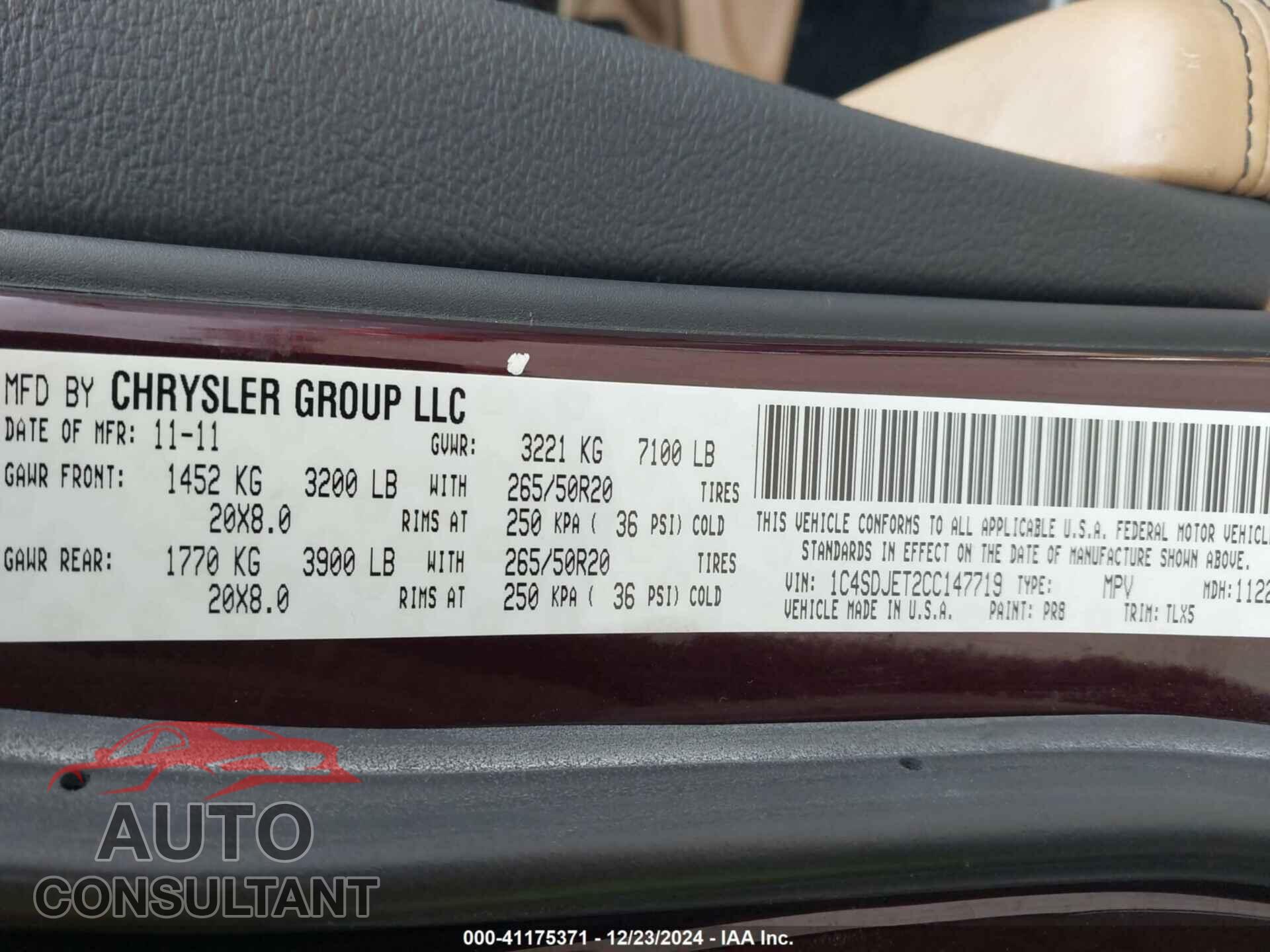 DODGE DURANGO 2012 - 1C4SDJET2CC147719