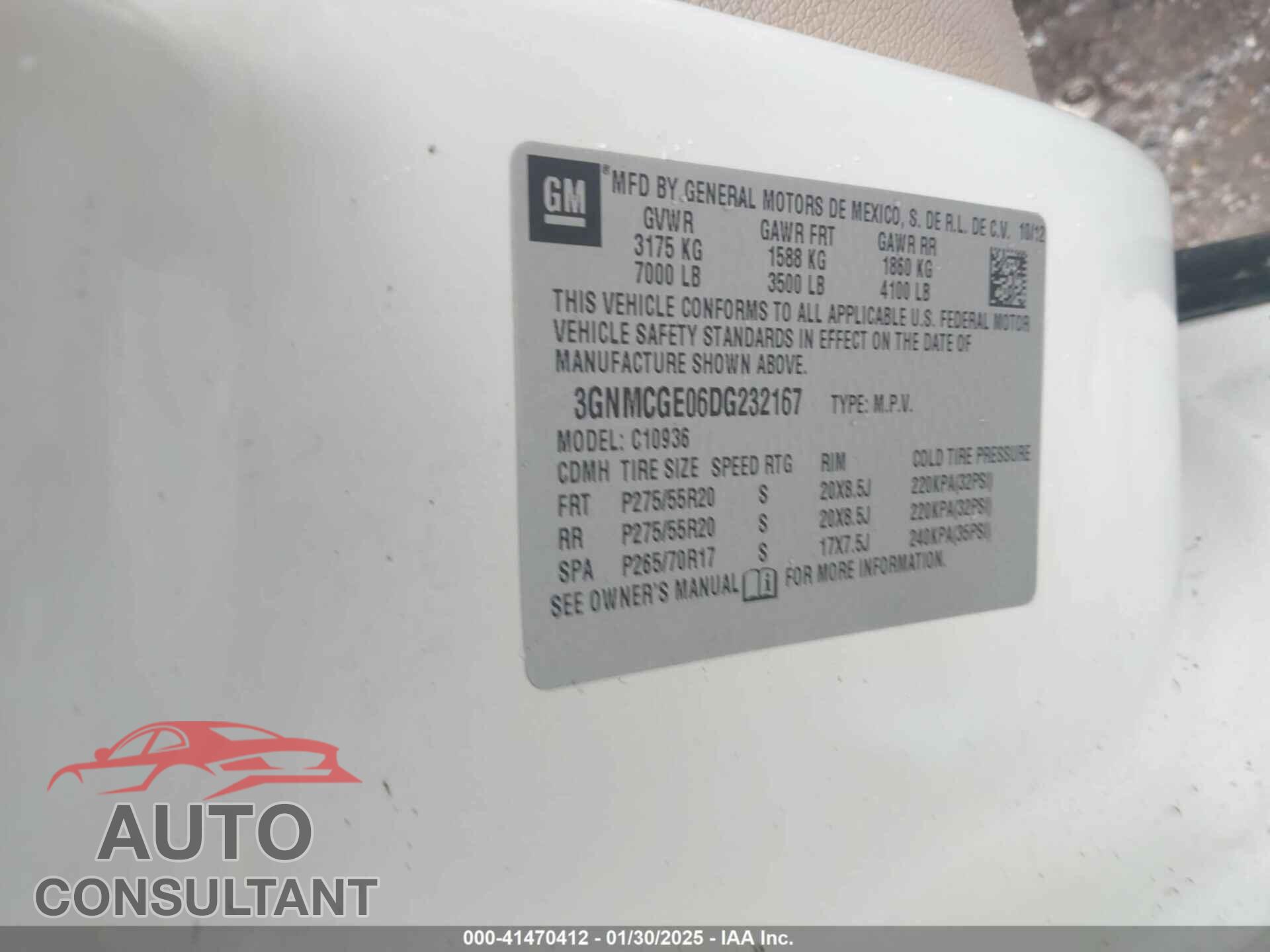 CHEVROLET AVALANCHE 2013 - 3GNMCGE06DG232167