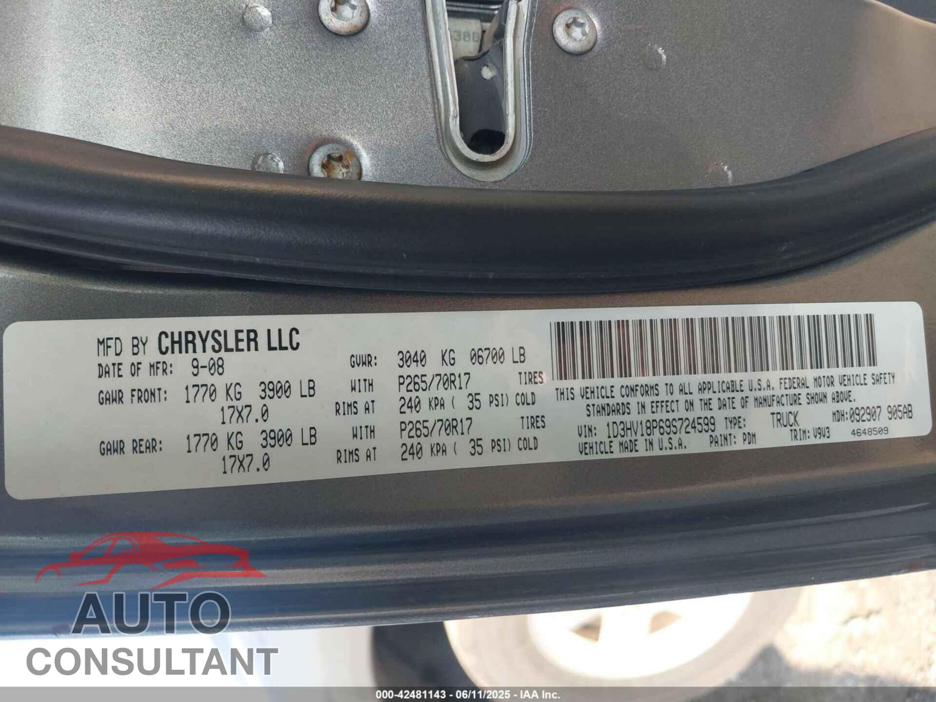 DODGE RAM 1500 2009 - 1D3HV18P69S724599