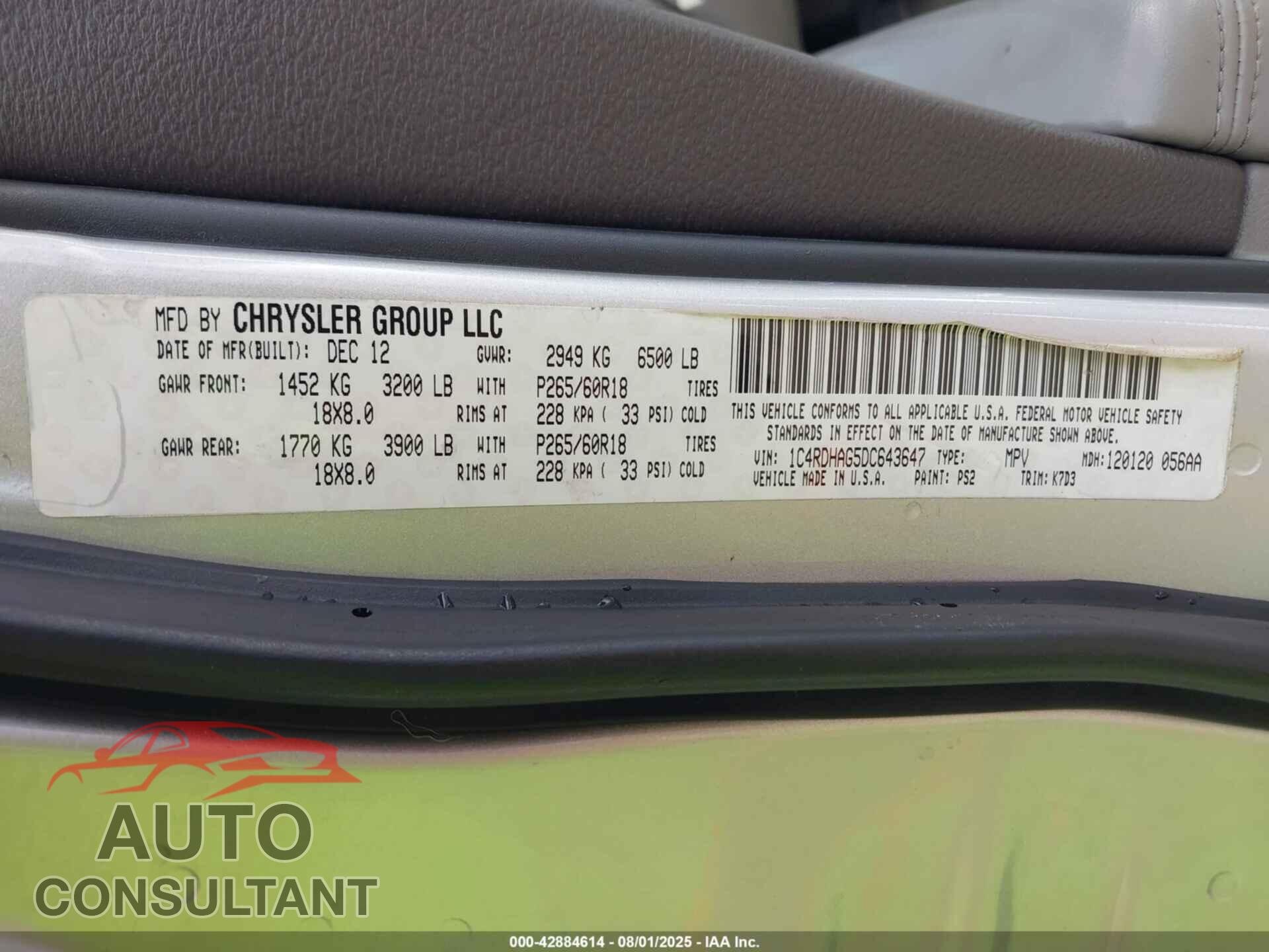 DODGE DURANGO 2013 - 1C4RDHAG5DC643647