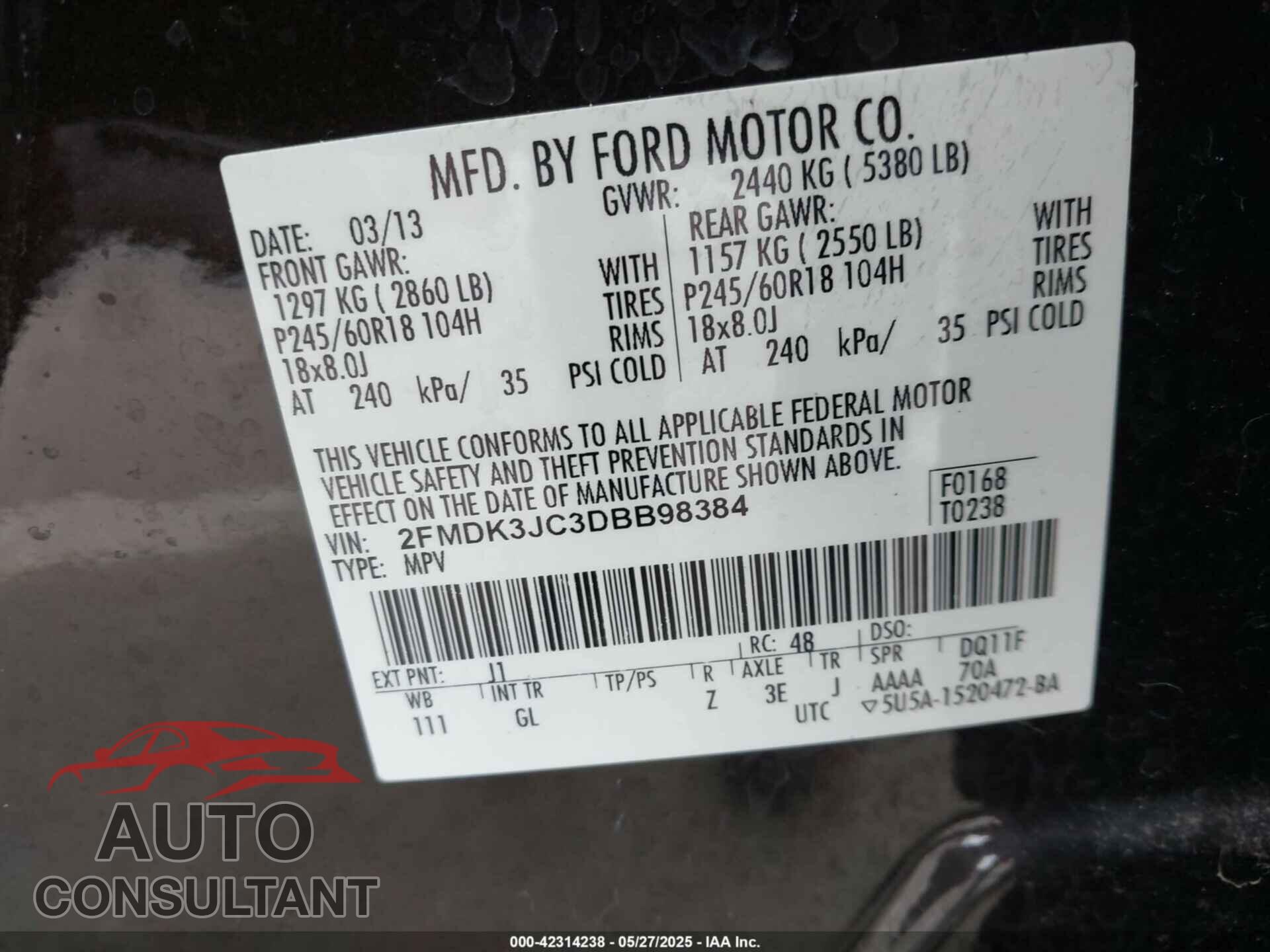 FORD EDGE 2013 - 2FMDK3JC3DBB98384