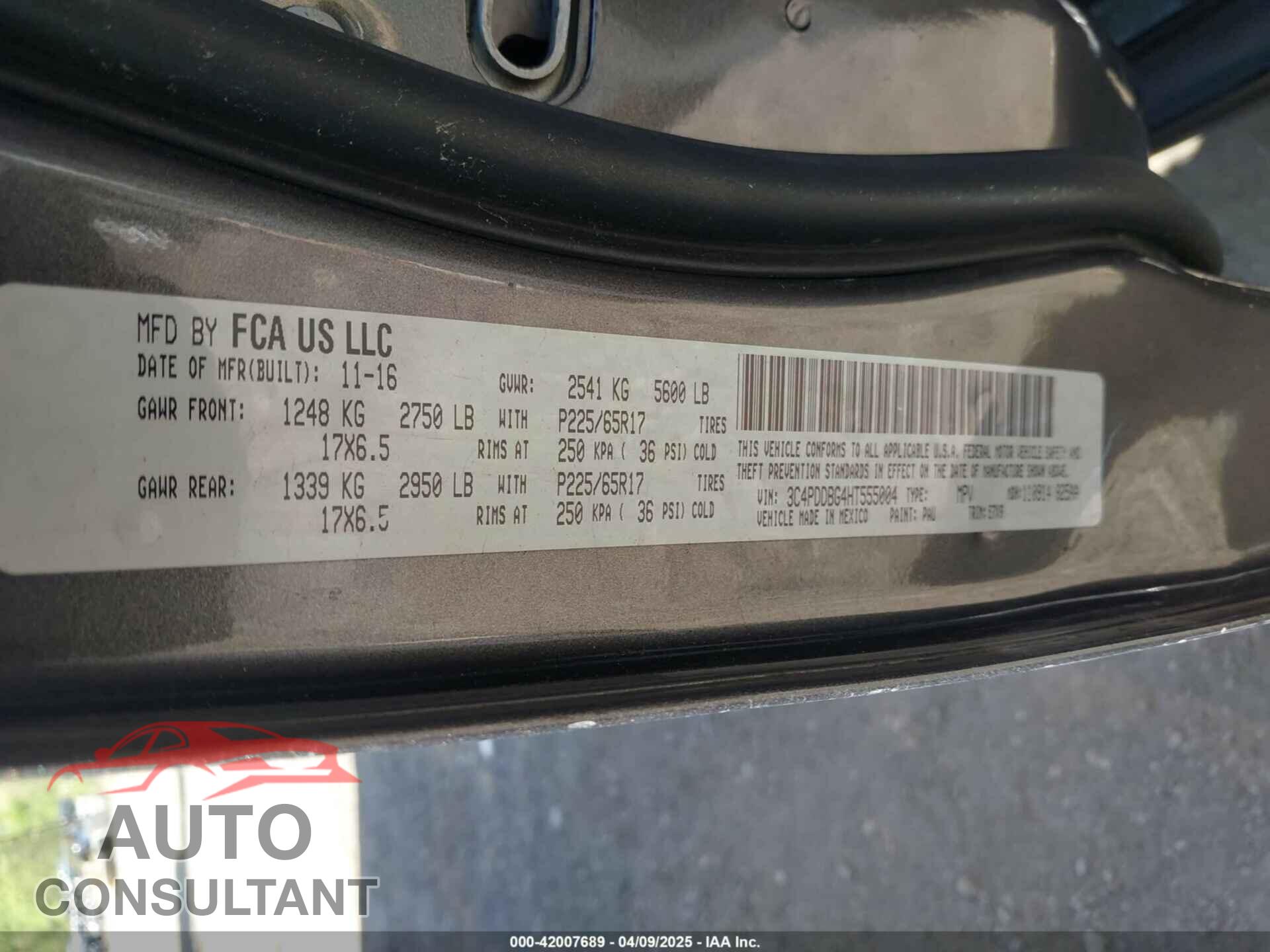 DODGE JOURNEY 2017 - 3C4PDDBG4HT555004