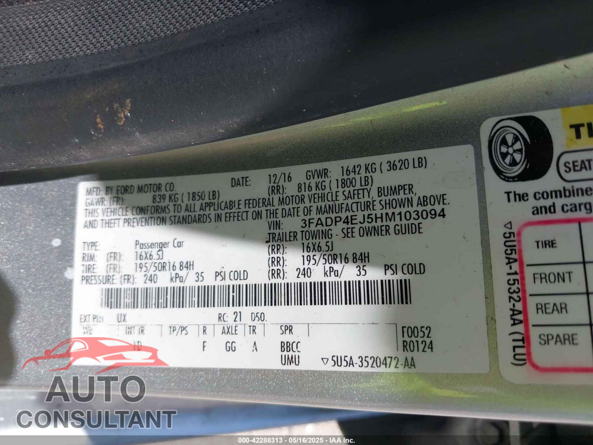 FORD FIESTA 2017 - 3FADP4EJ5HM103094