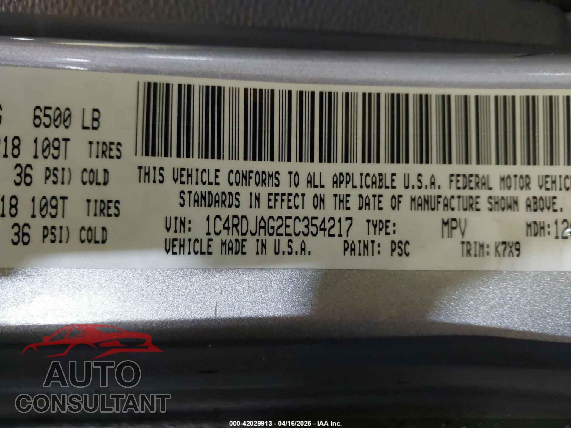 DODGE DURANGO 2014 - 1C4RDJAG2EC354217