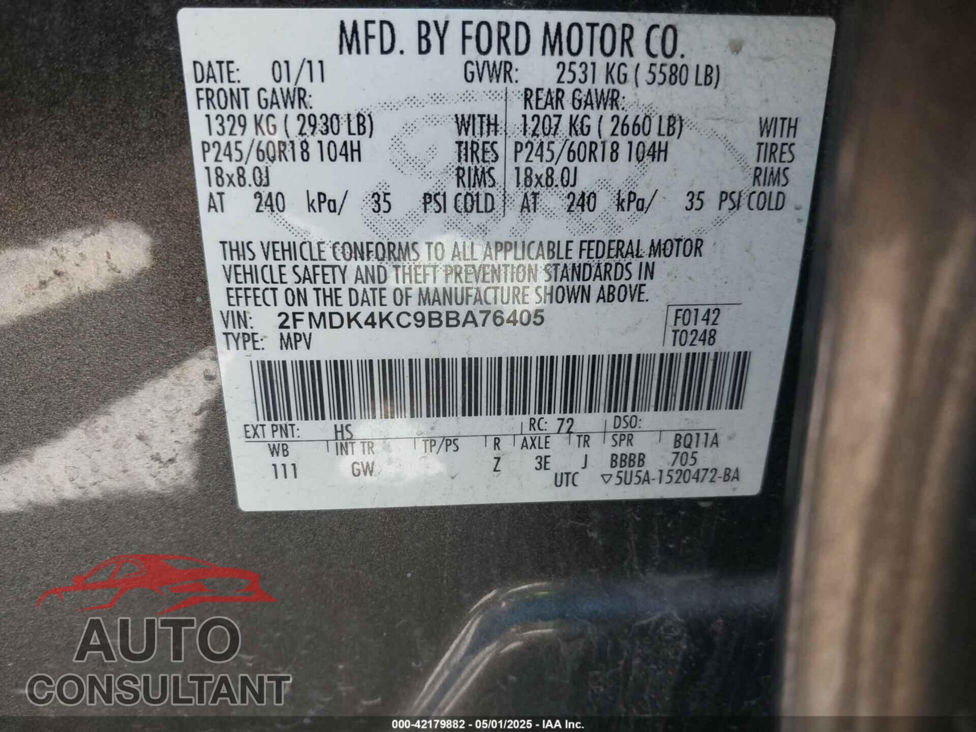 FORD EDGE 2011 - 2FMDK4KC9BBA76405