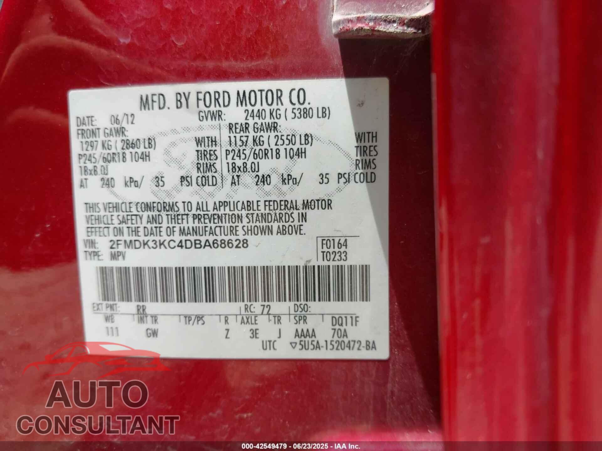 FORD EDGE 2013 - 2FMDK3KC4DBA68628
