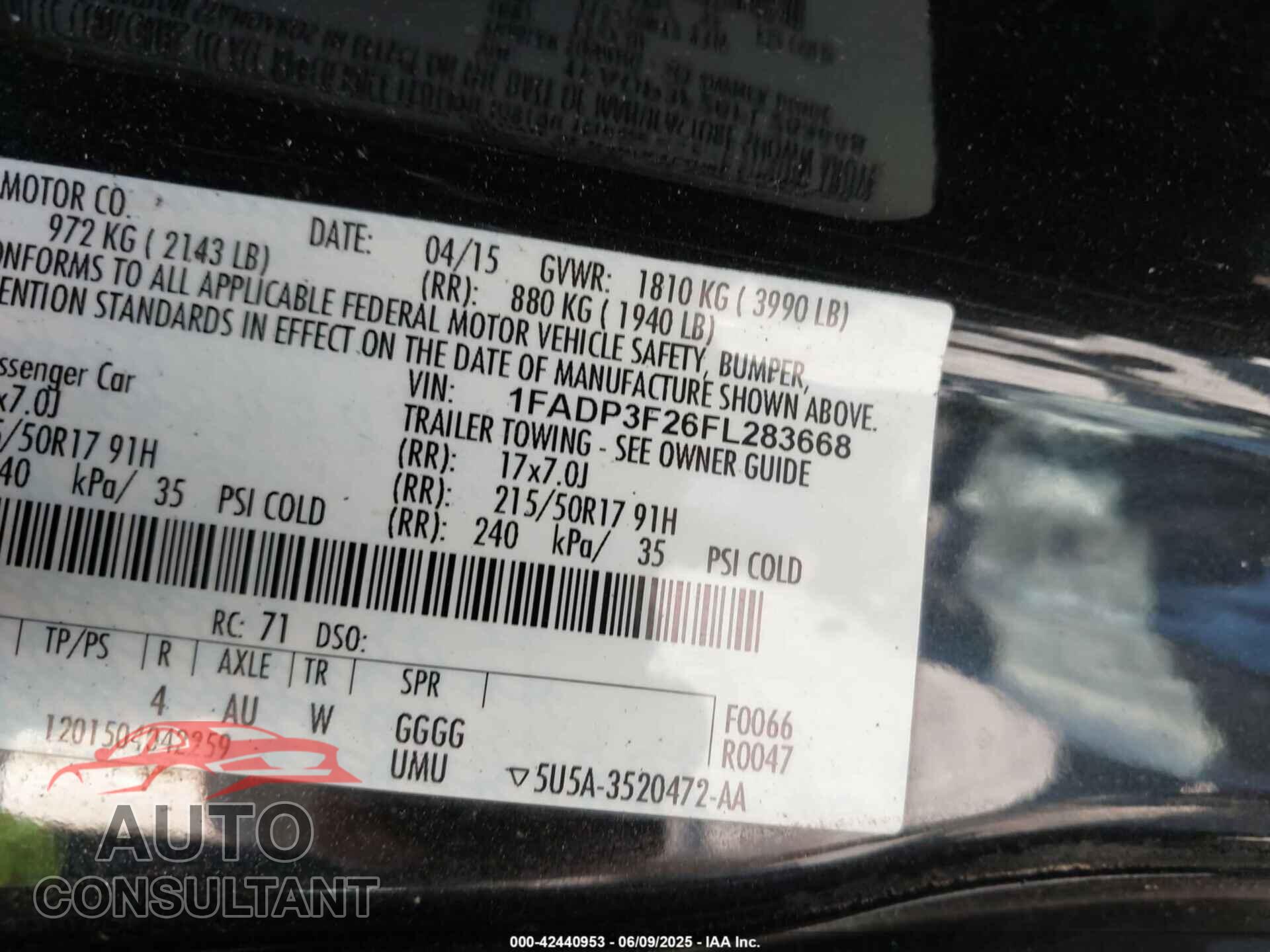 FORD FOCUS 2015 - 1FADP3F26FL283668