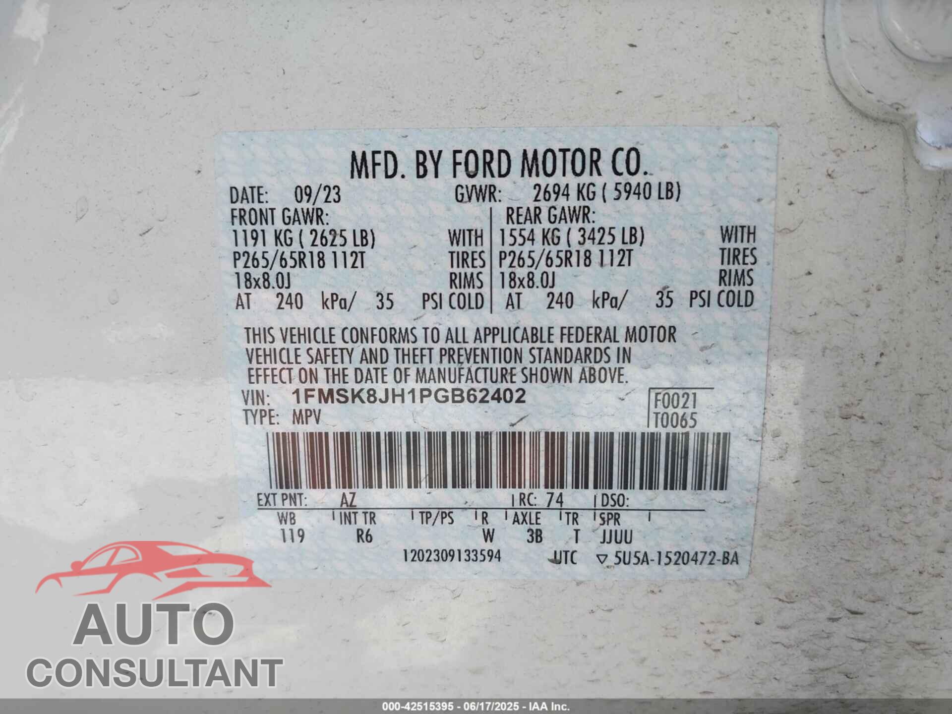 FORD EXPLORER 2023 - 1FMSK8JH1PGB62402
