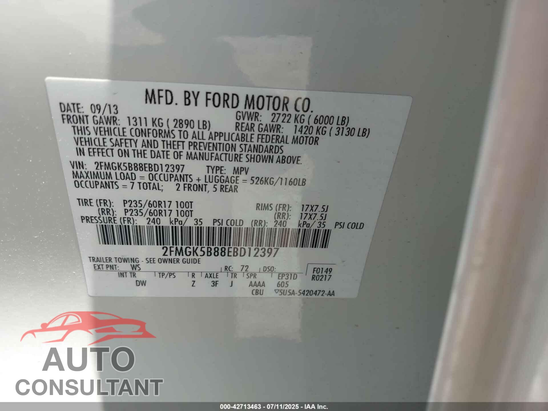FORD FLEX 2014 - 2FMGK5B88EBD12397