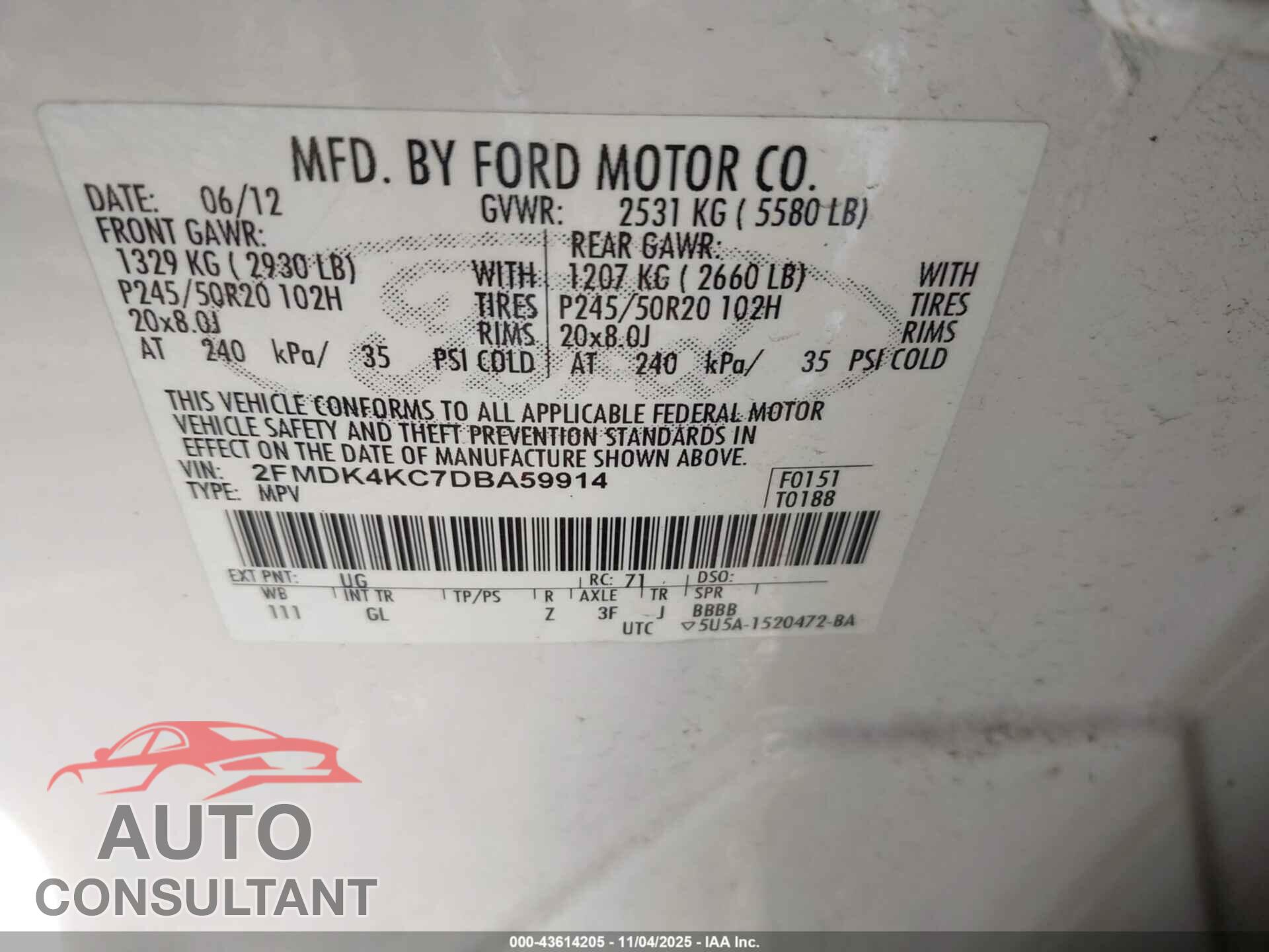 FORD EDGE 2013 - 2FMDK4KC7DBA59914