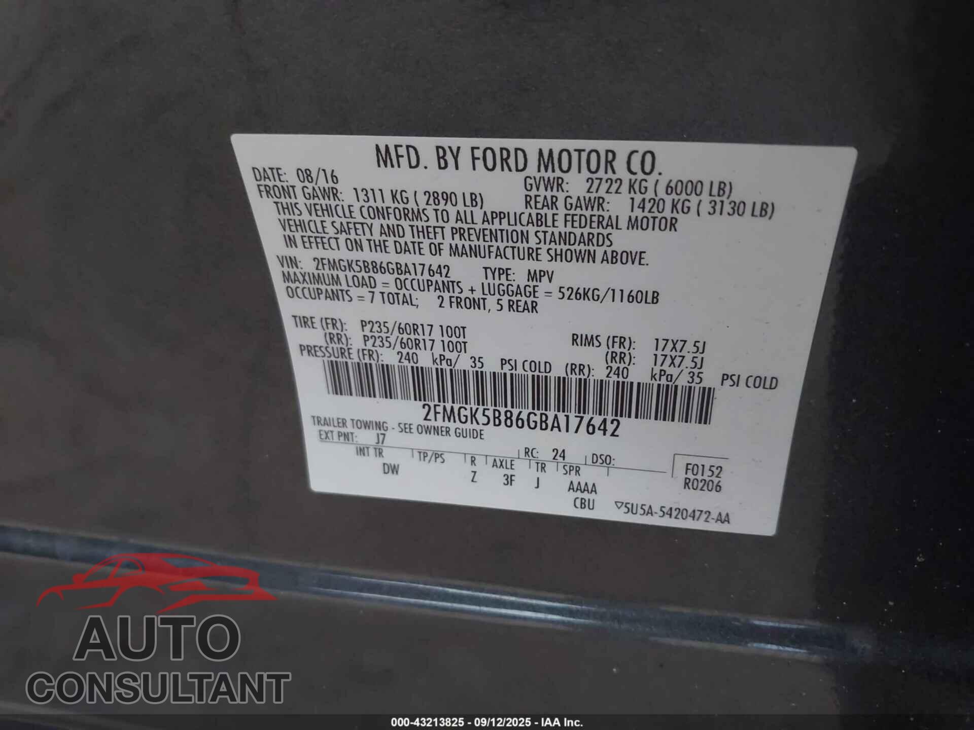 FORD FLEX 2016 - 2FMGK5B86GBA17642