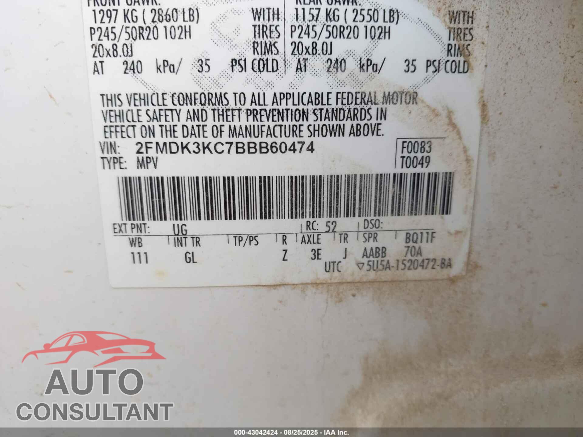 FORD EDGE 2011 - 2FMDK3KC7BBB60474