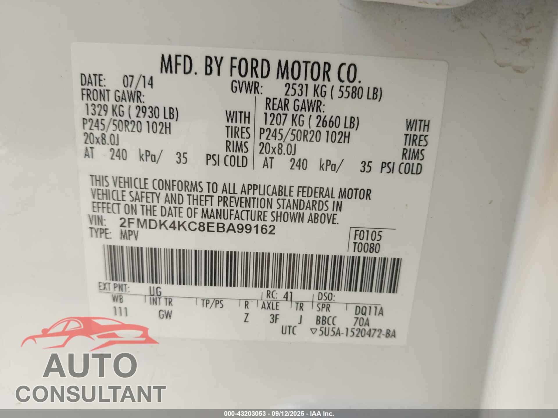 FORD EDGE 2014 - 2FMDK4KC8EBA99162