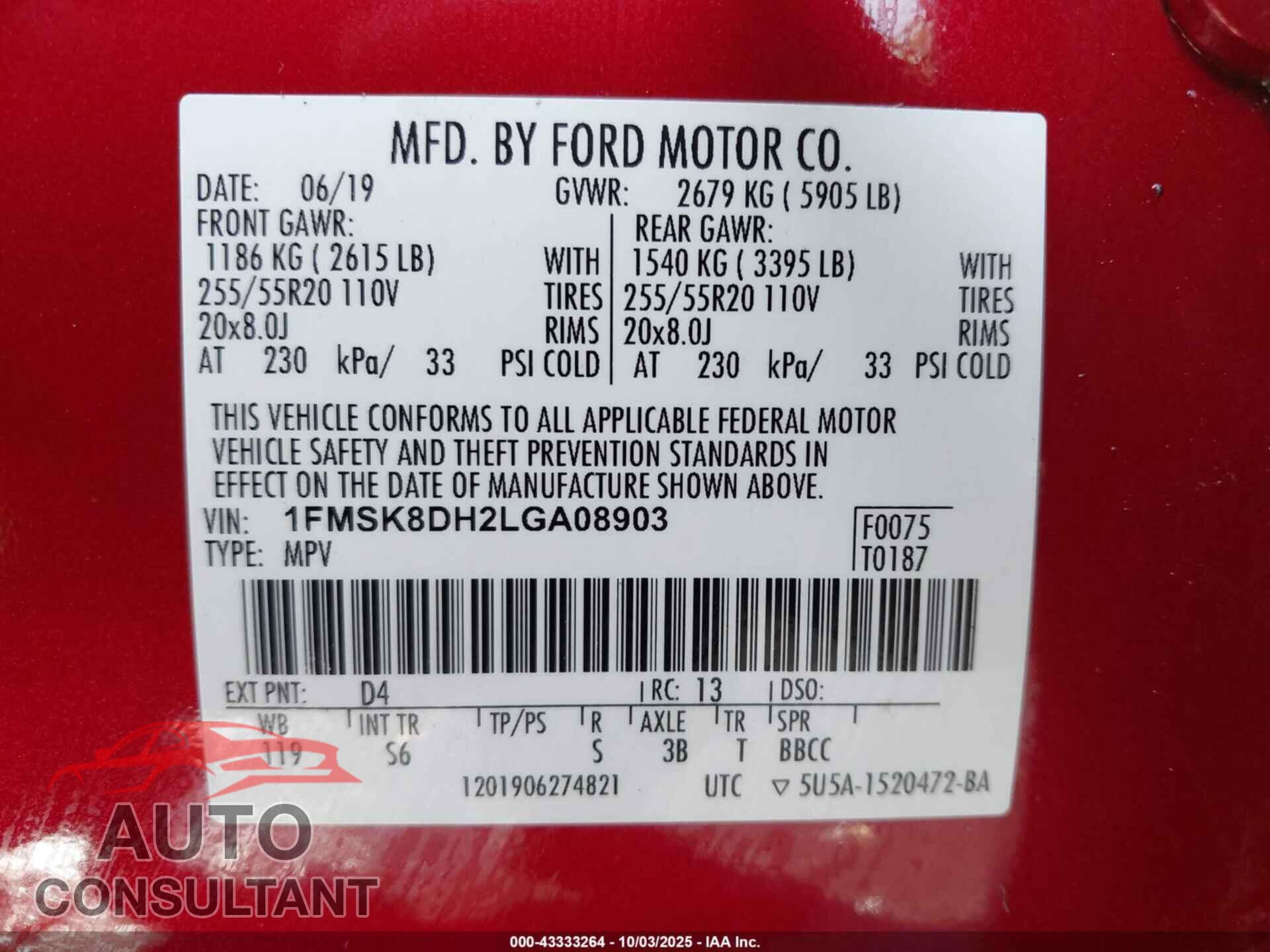 FORD EXPLORER 2020 - 1FMSK8DH2LGA08903