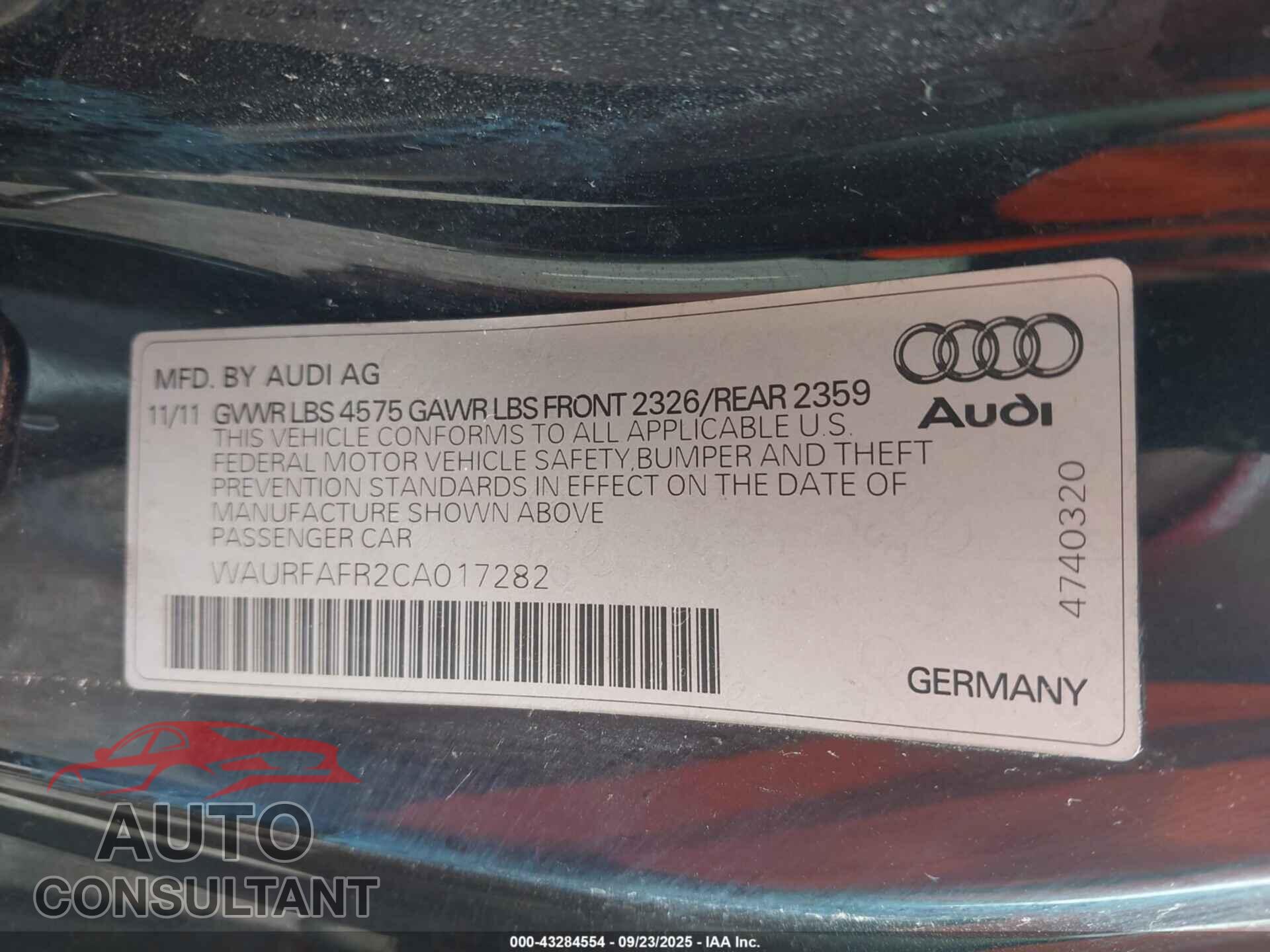 AUDI A5 2012 - WAURFAFR2CA017282