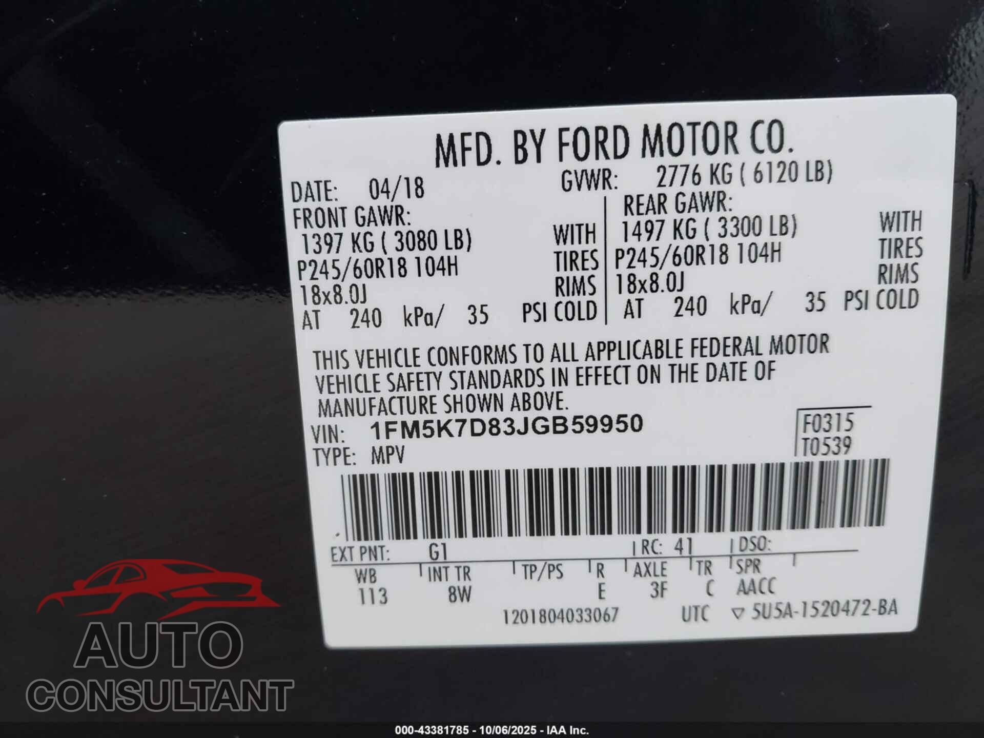 FORD EXPLORER 2018 - 1FM5K7D83JGB59950